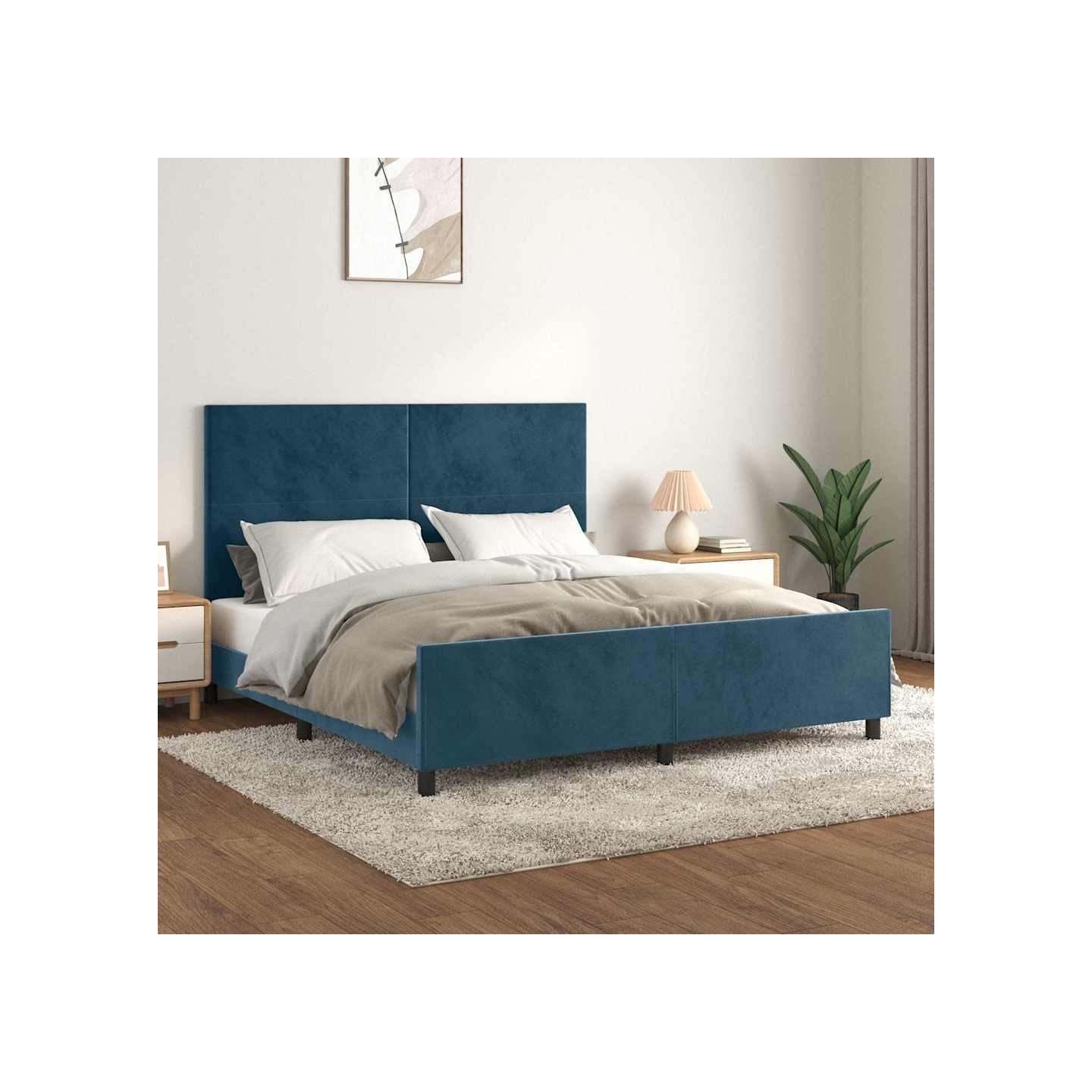Cadre de lit sans matelas bleu foncé 160x200 cm velours