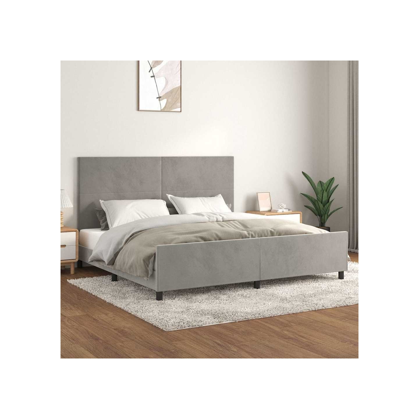 Cadre de lit sans matelas gris clair 200x200 cm velours