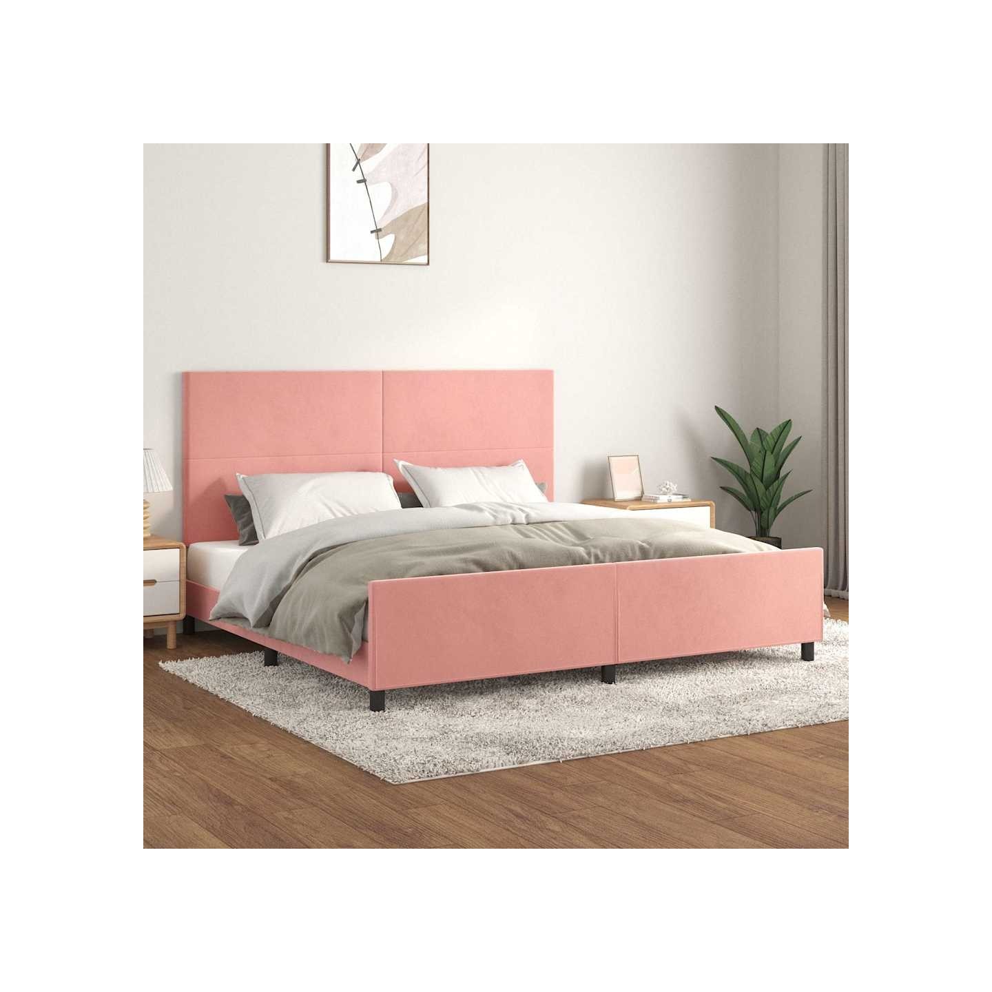 Cadre de lit sans matelas rose 200x200 cm velours