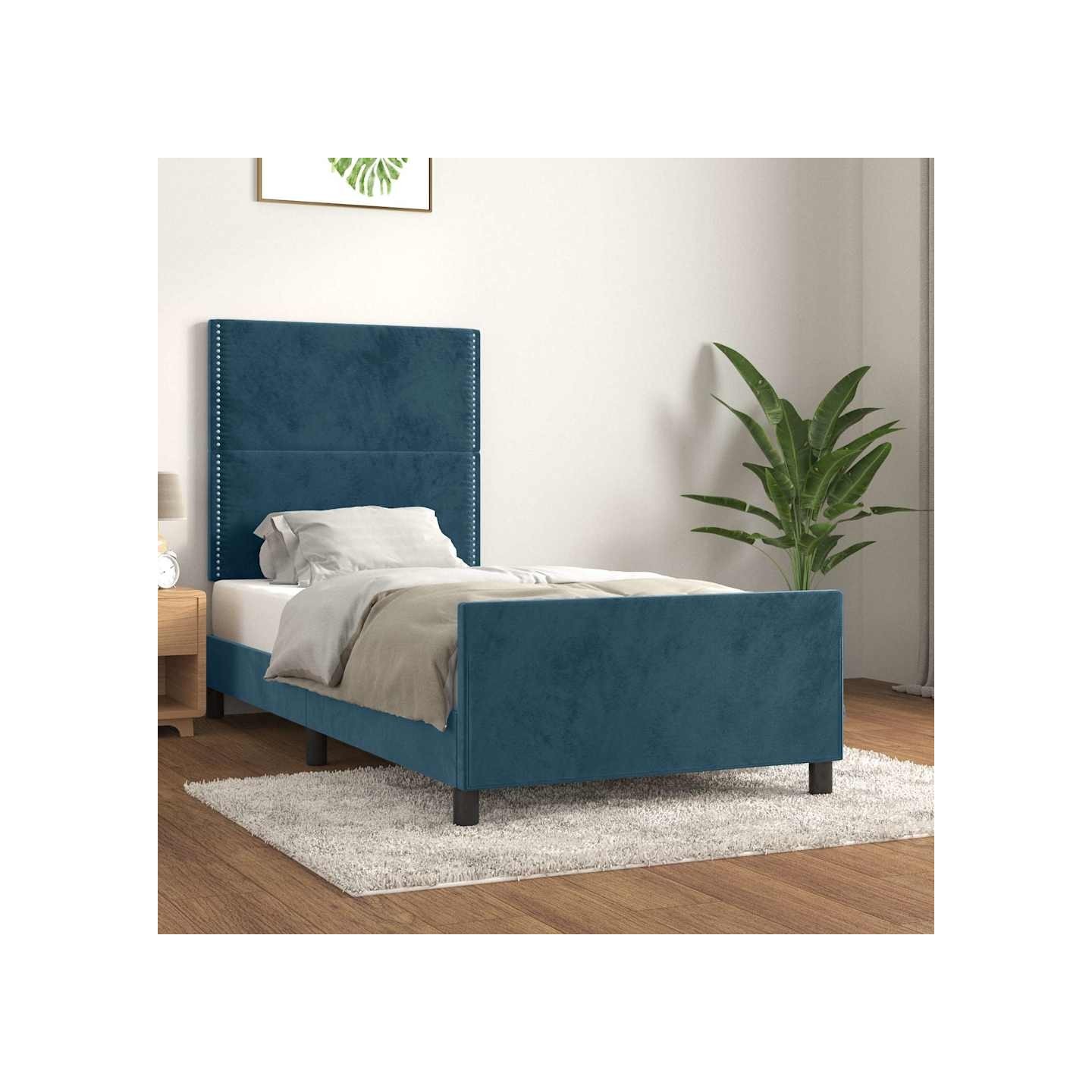 Cadre de lit sans matelas bleu foncé 100x200 cm velours