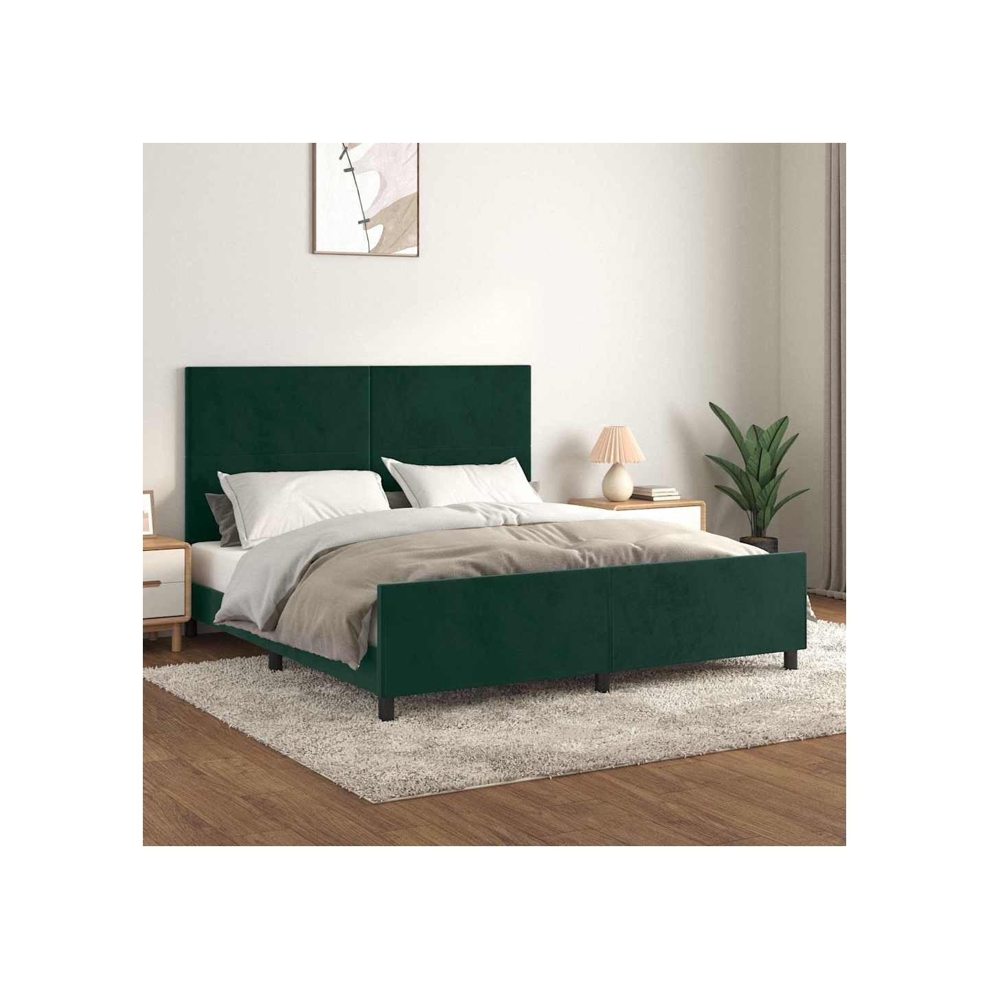 Cadre de lit sans matelas vert foncé velours