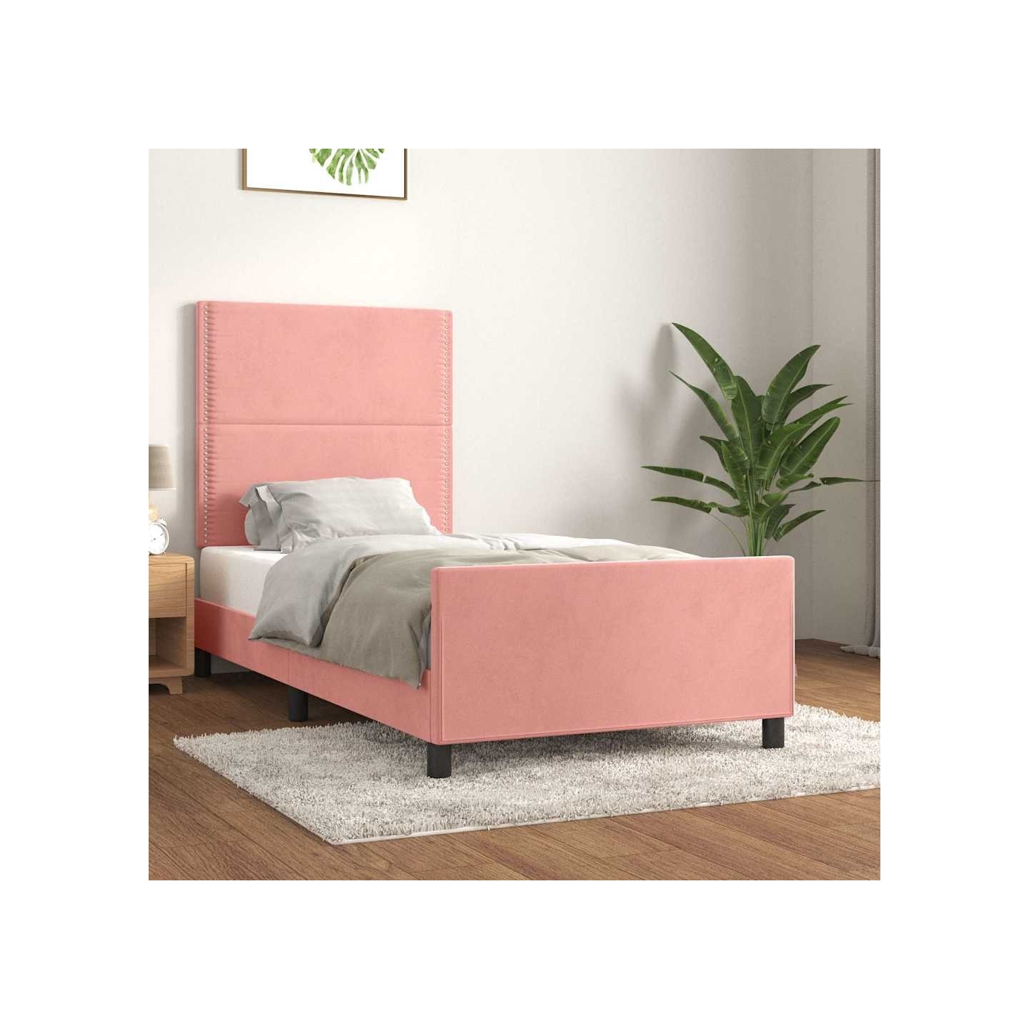 Cadre de lit sans matelas rose 90x190 cm velours