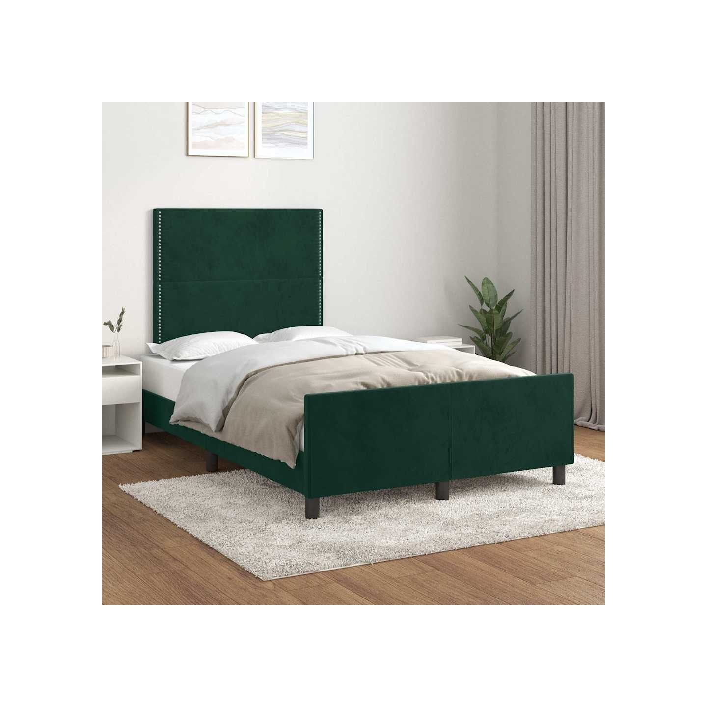 Cadre de lit sans matelas vert foncé 120x200 cm velours