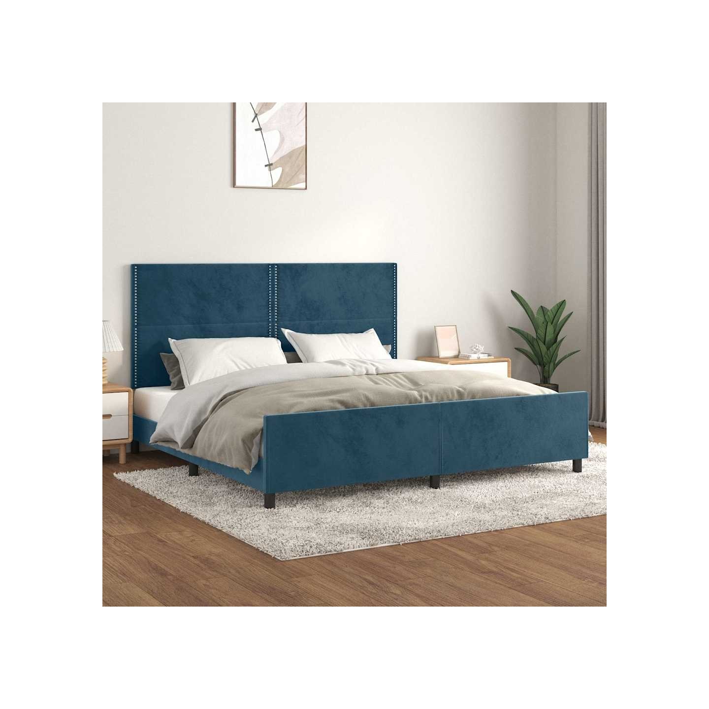 Cadre de lit sans matelas bleu foncé 200x200 cm velours