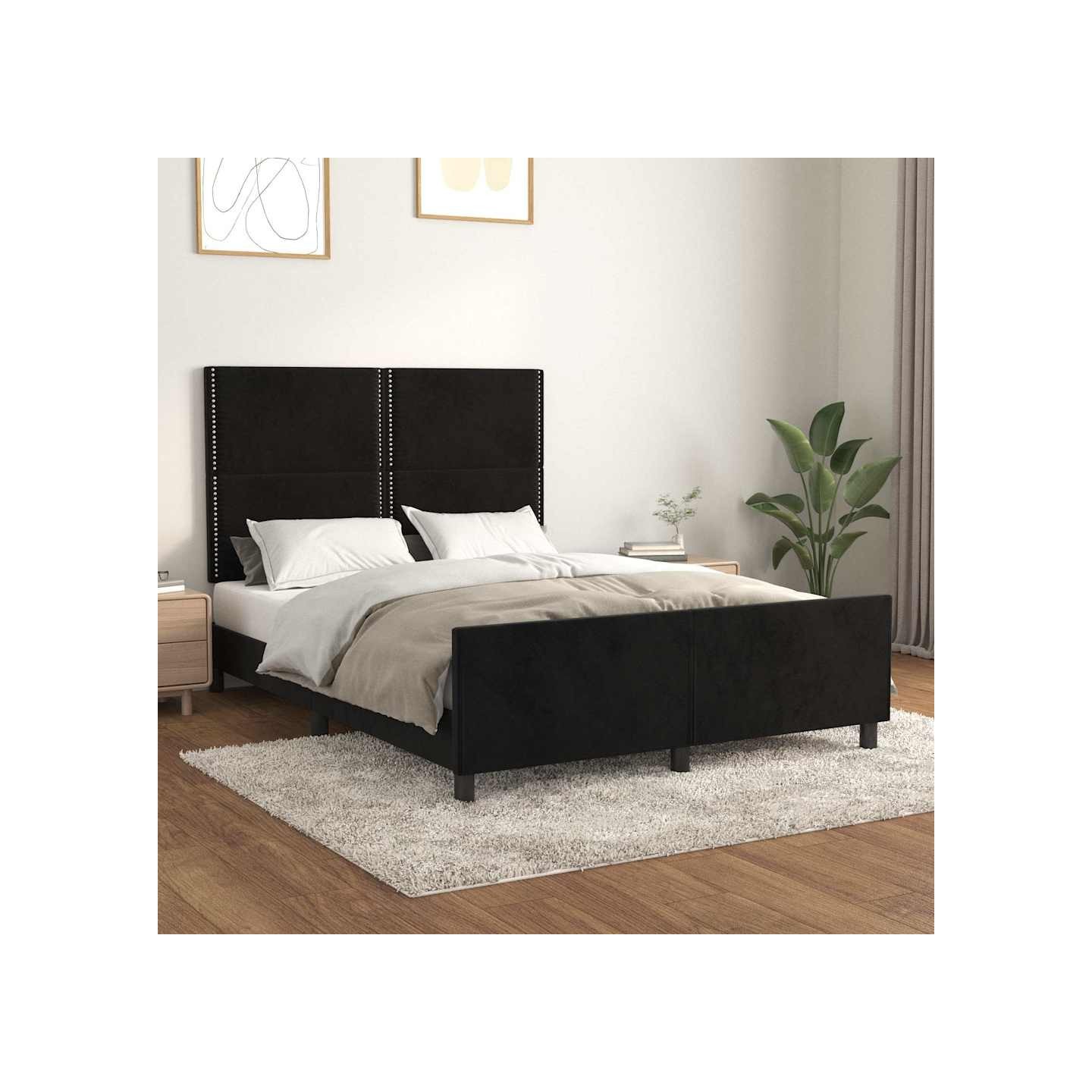 Cadre de lit sans matelas noir 140x190 cm velours