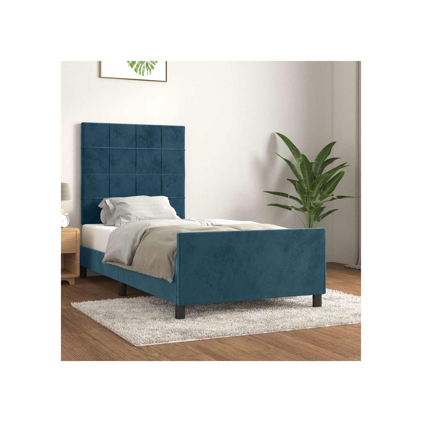 Cadre de lit sans matelas bleu foncé 100x200 cm velours