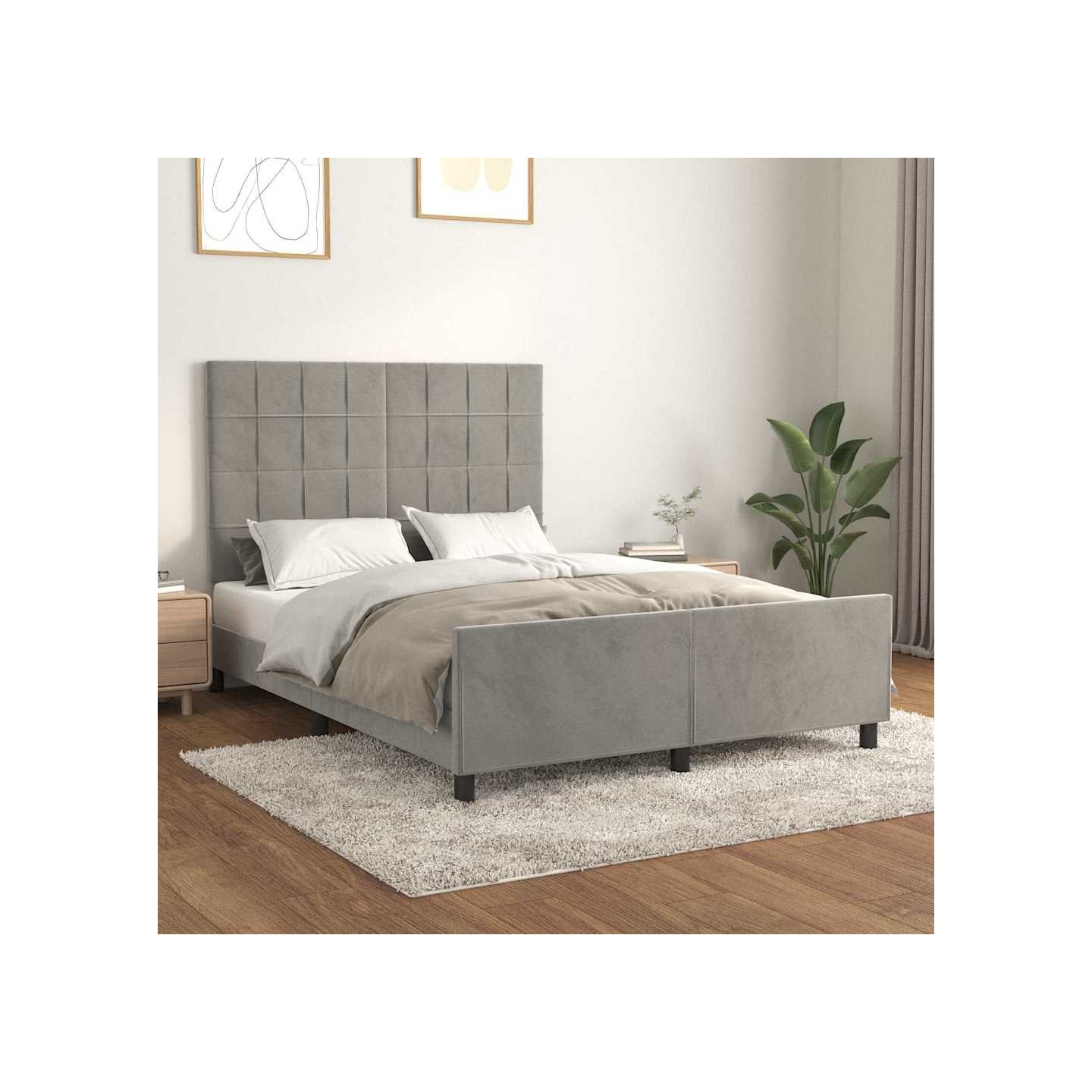 Cadre de lit sans matelas gris clair 140x200 cm velours