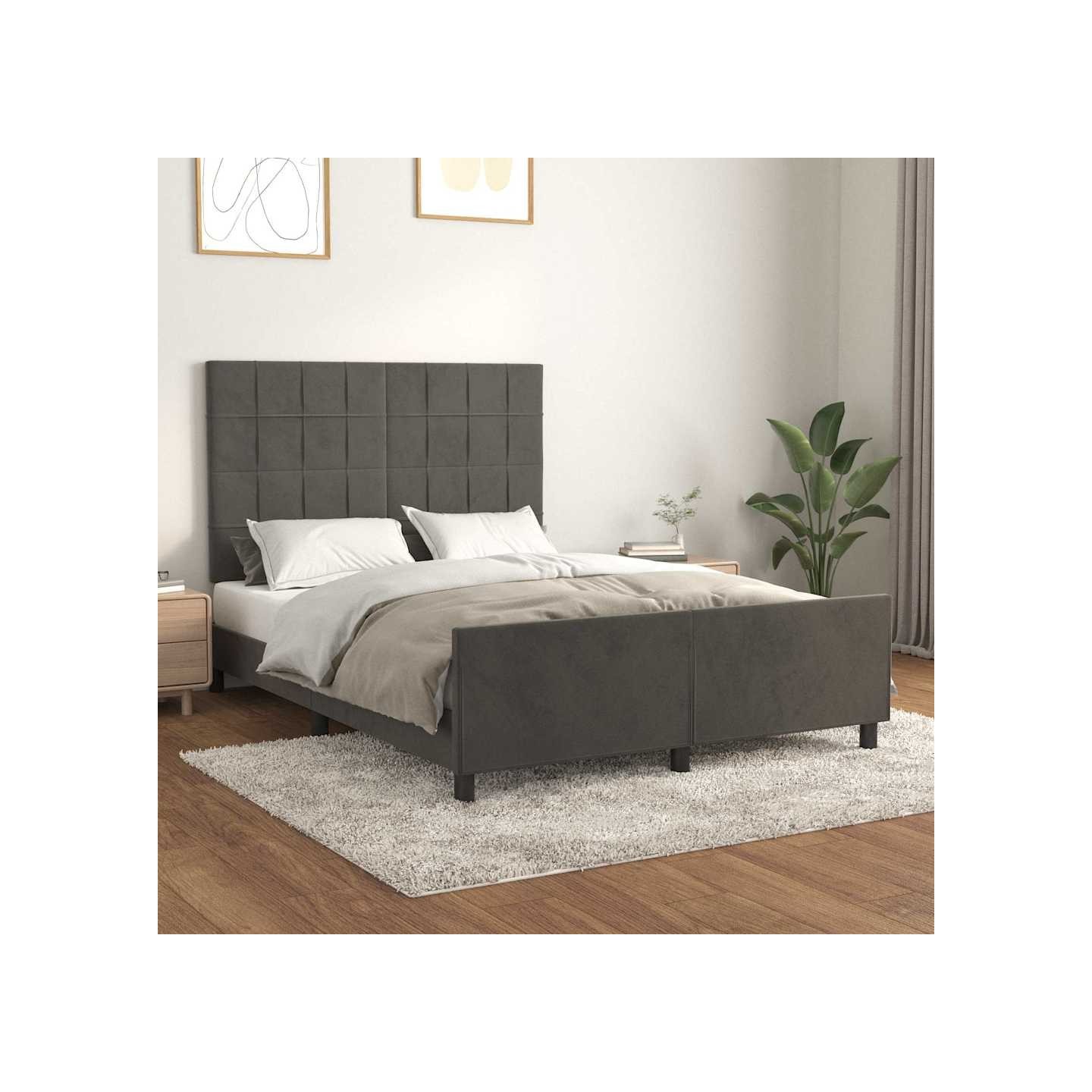 Cadre de lit sans matelas gris foncé 140x200 cm velours