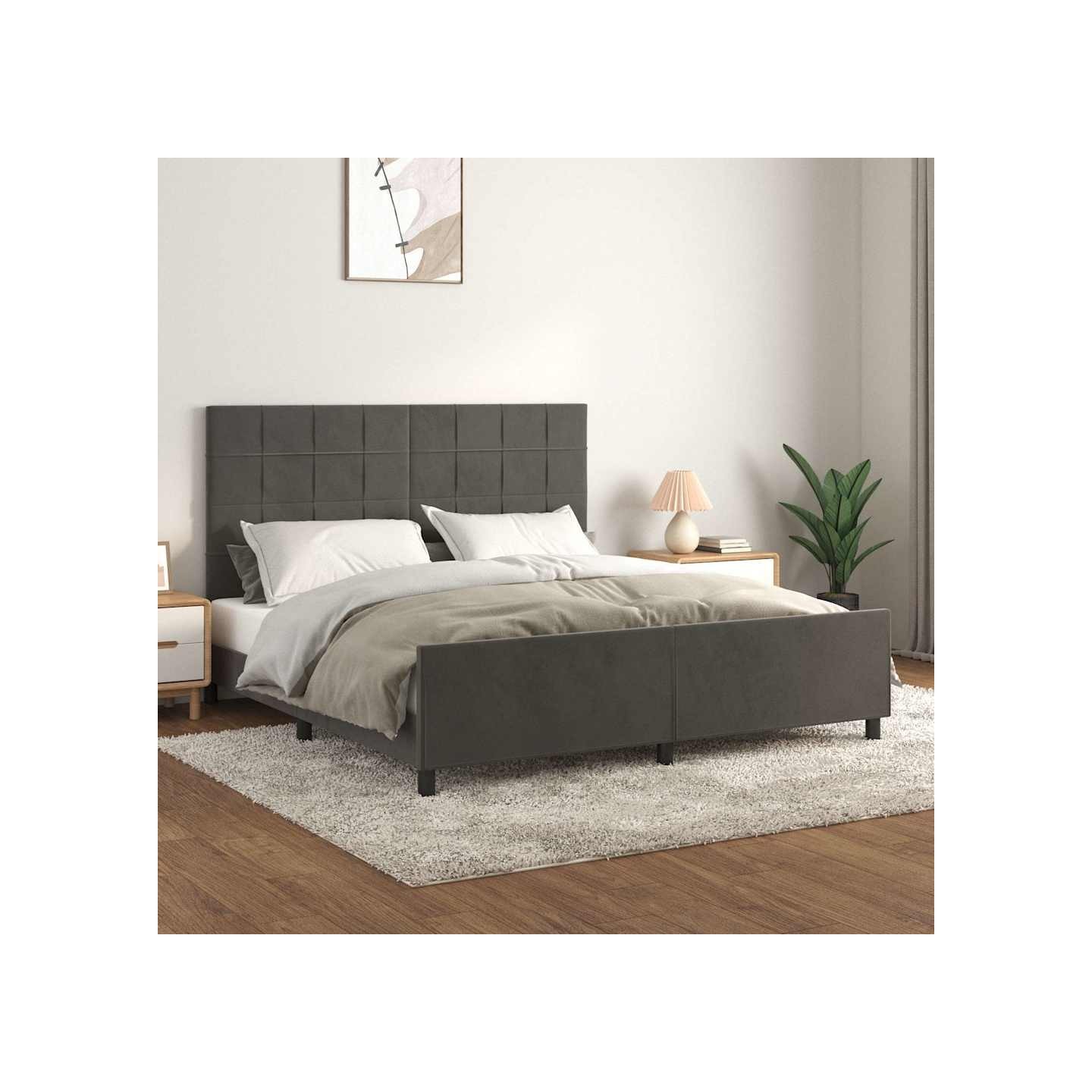 Cadre de lit sans matelas gris foncé 160x200 cm velours