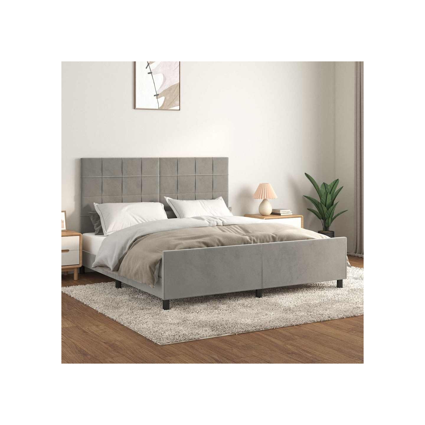 Cadre de lit sans matelas gris clair velours