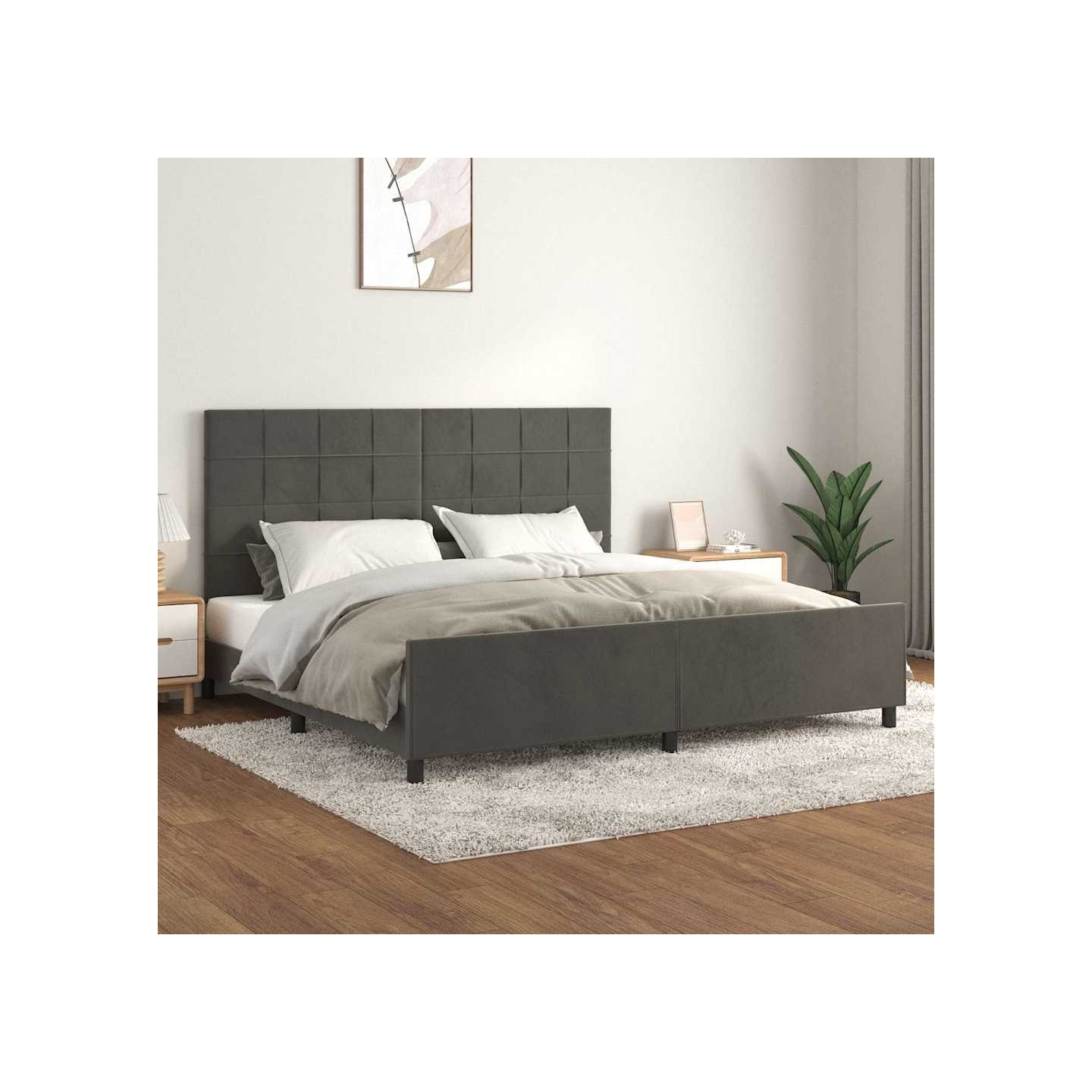 Cadre de lit sans matelas gris foncé 200x200 cm velours