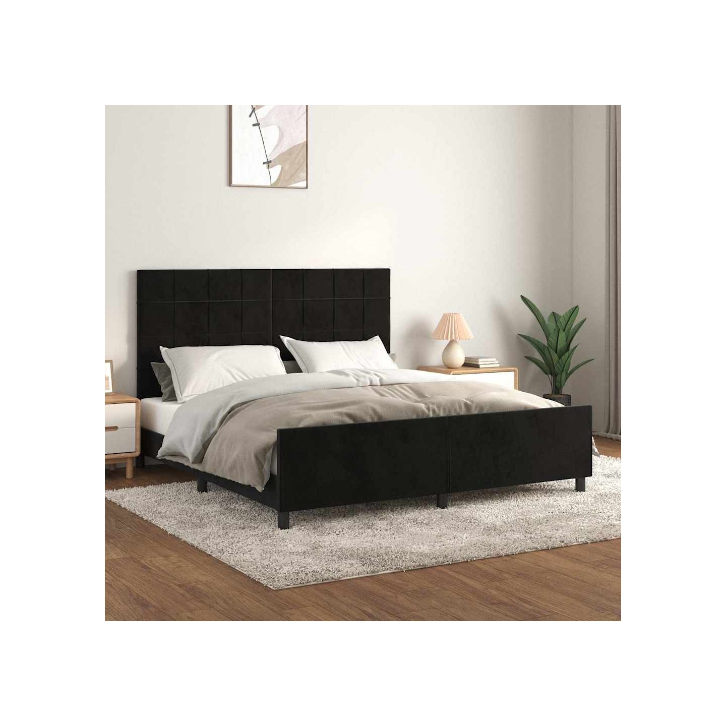 Cadre de lit sans matelas noir velours