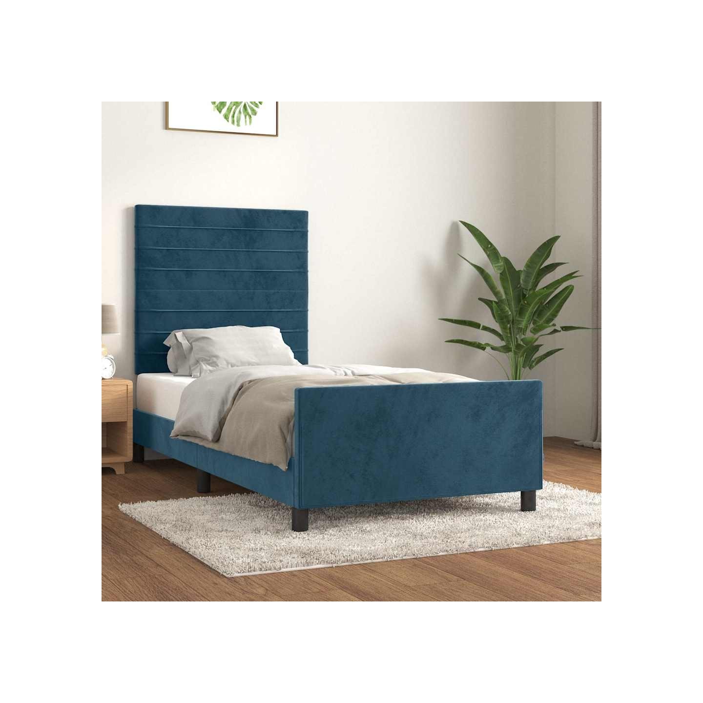 Cadre de lit sans matelas bleu foncé 100x200 cm velours