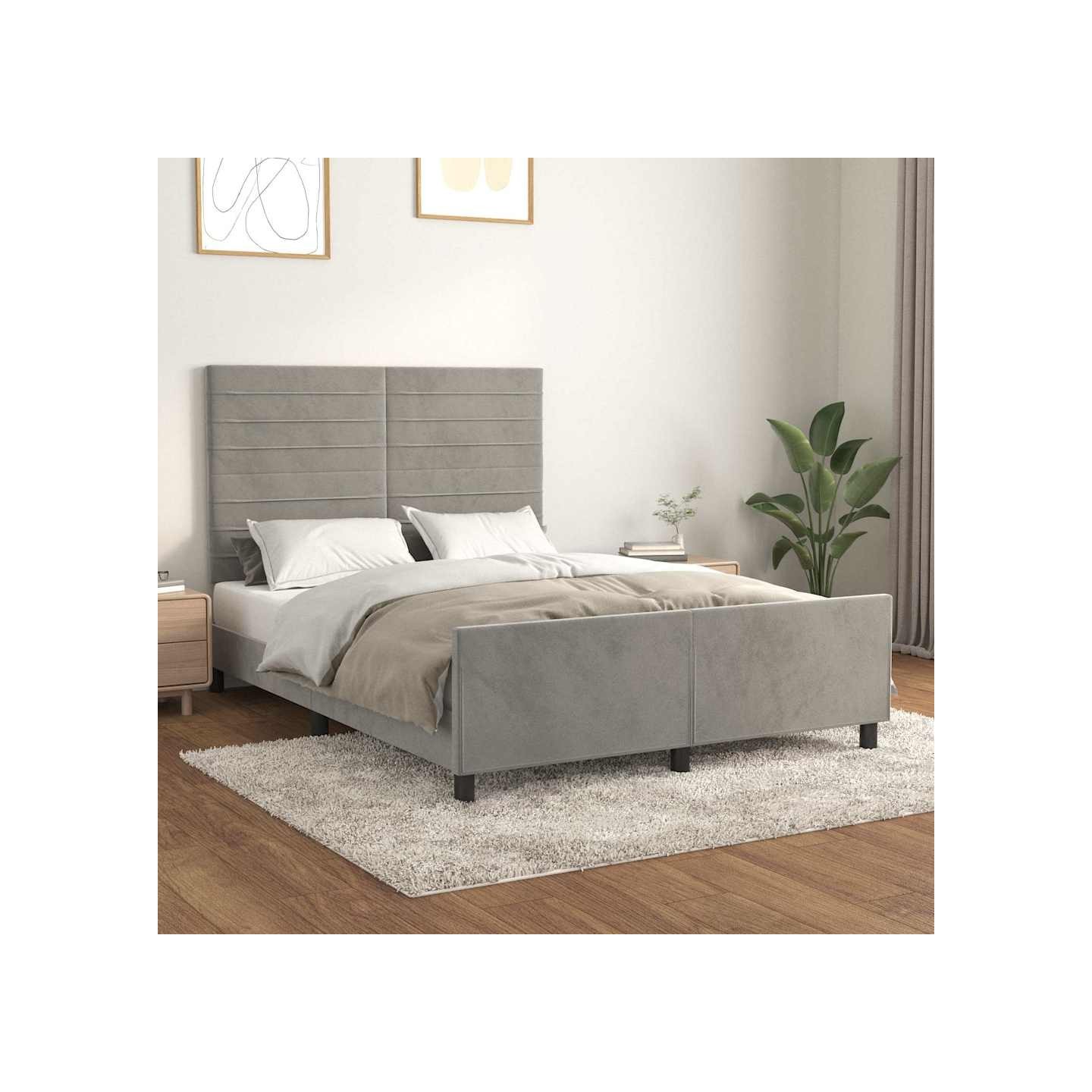 Cadre de lit sans matelas gris clair 140x200 cm velours