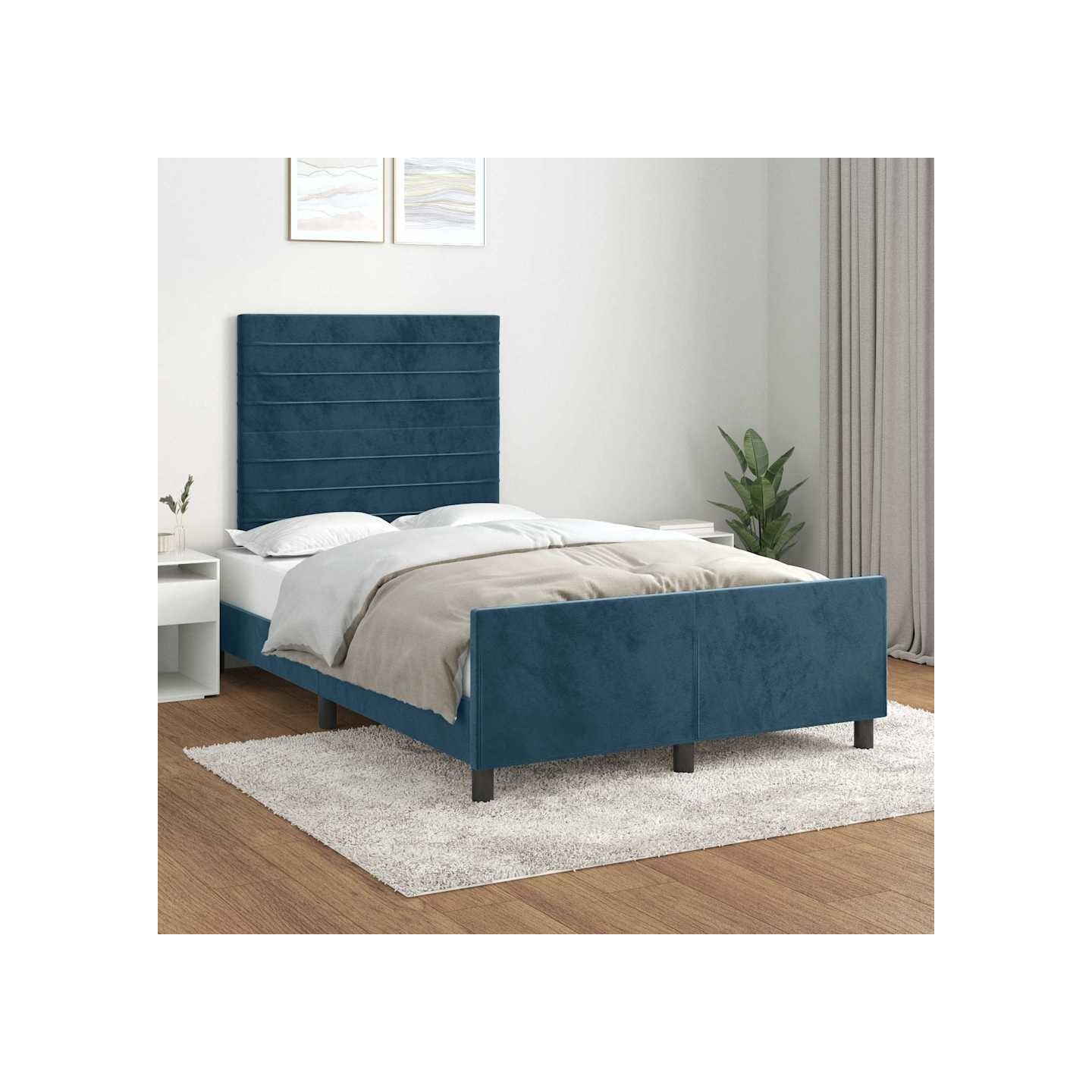 Cadre de lit sans matelas bleu foncé 120x200 cm velours