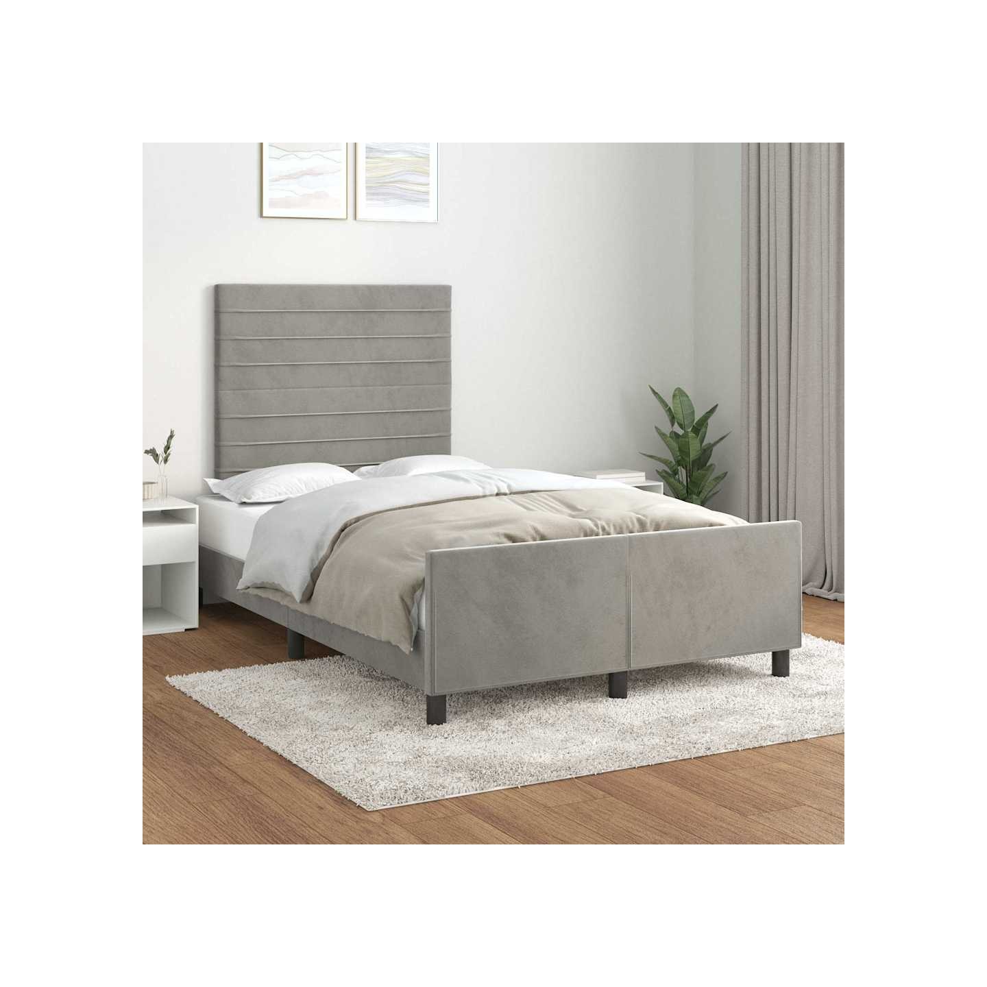Cadre de lit sans matelas gris clair 120x200 cm velours