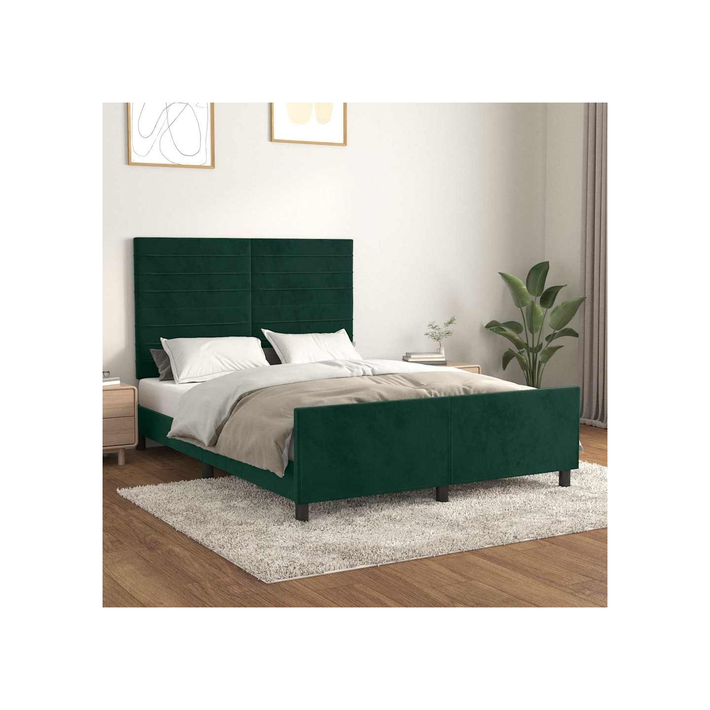 Cadre de lit sans matelas vert foncé 140x190 cm velours