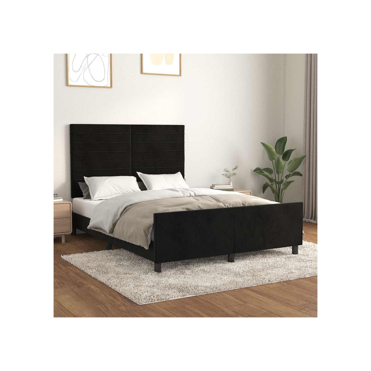 Cadre de lit sans matelas noir 140x200 cm velours