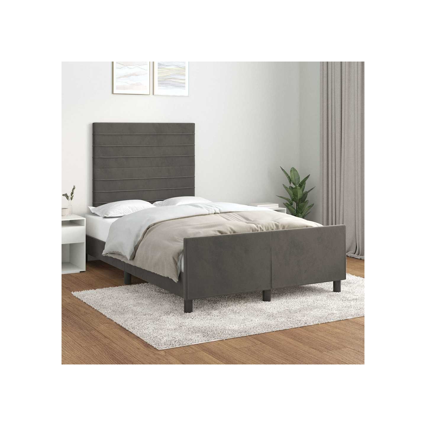 Cadre de lit sans matelas gris foncé 120x200 cm velours