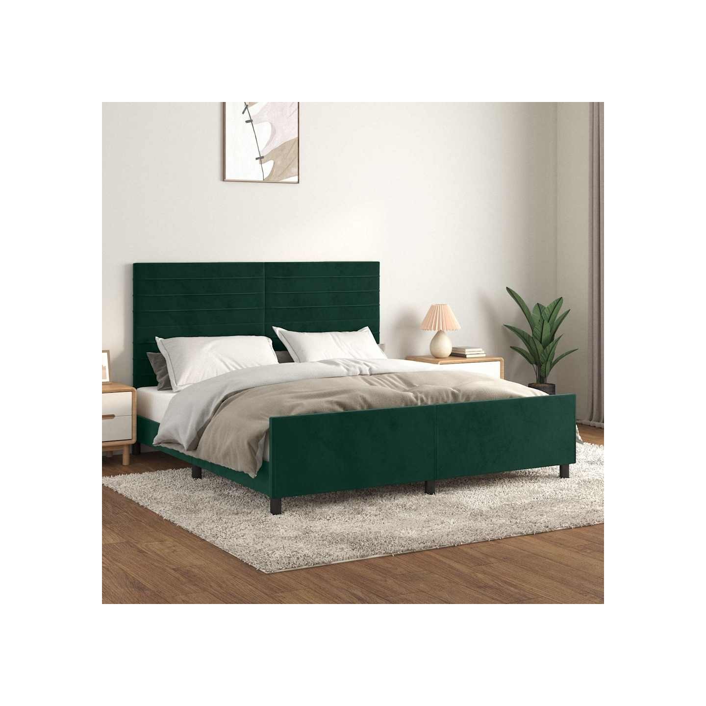 Cadre de lit sans matelas vert foncé 160x200 cm velours