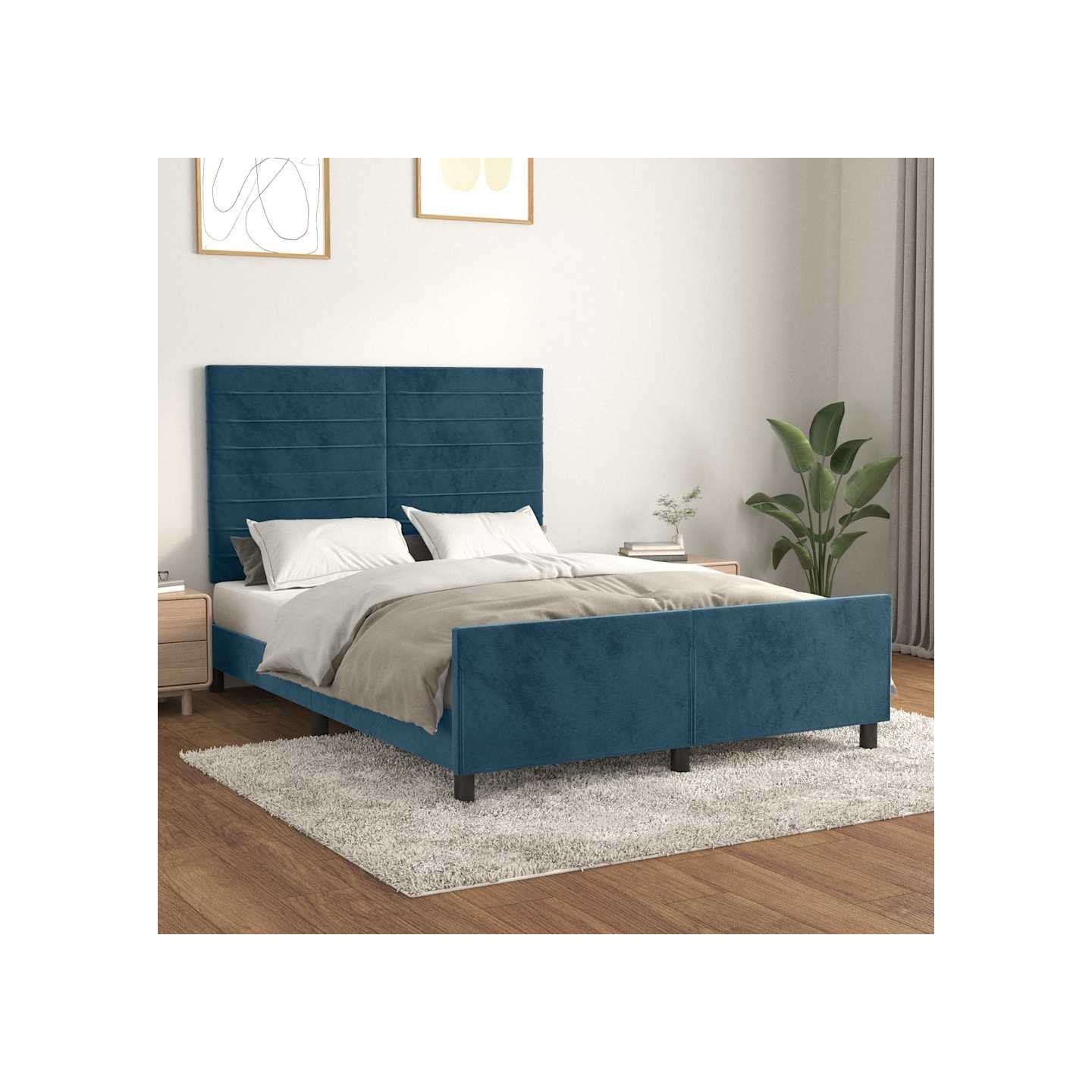 Cadre de lit sans matelas bleu foncé 140x200 cm velours