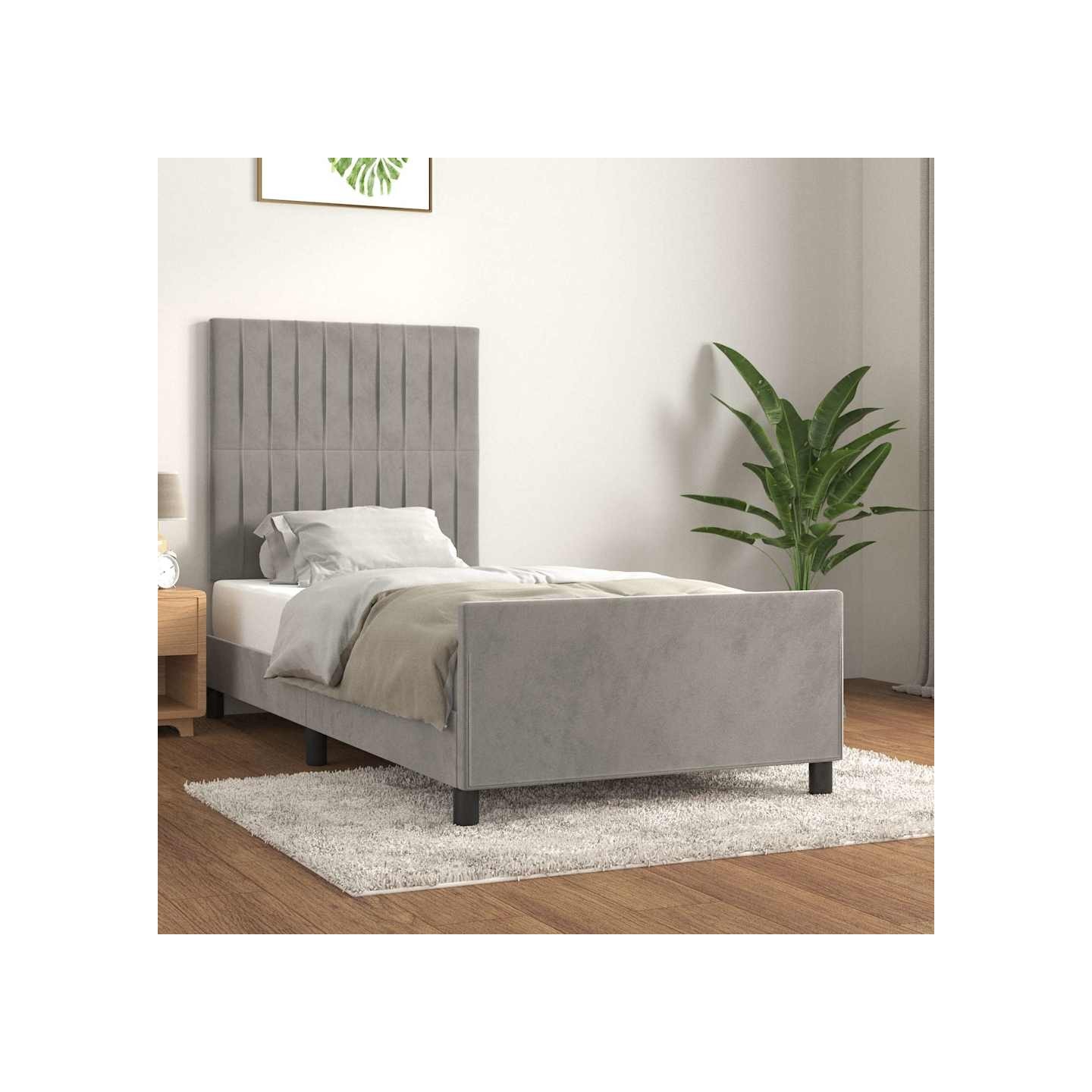 Cadre de lit sans matelas gris clair 90x190 cm velours