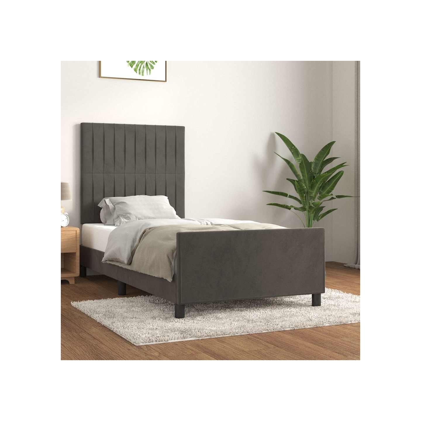 Cadre de lit sans matelas gris foncé 90x190 cm velours