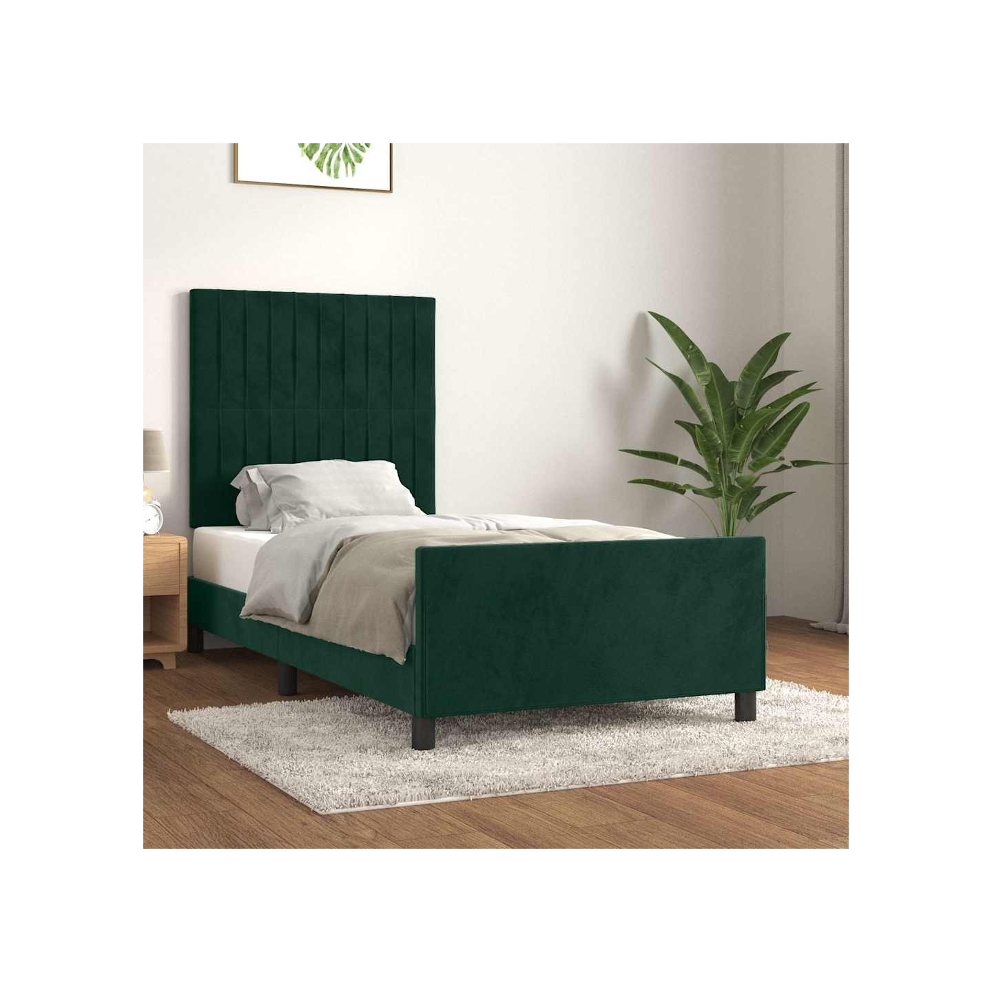 Cadre de lit sans matelas vert foncé 100x200 cm velours