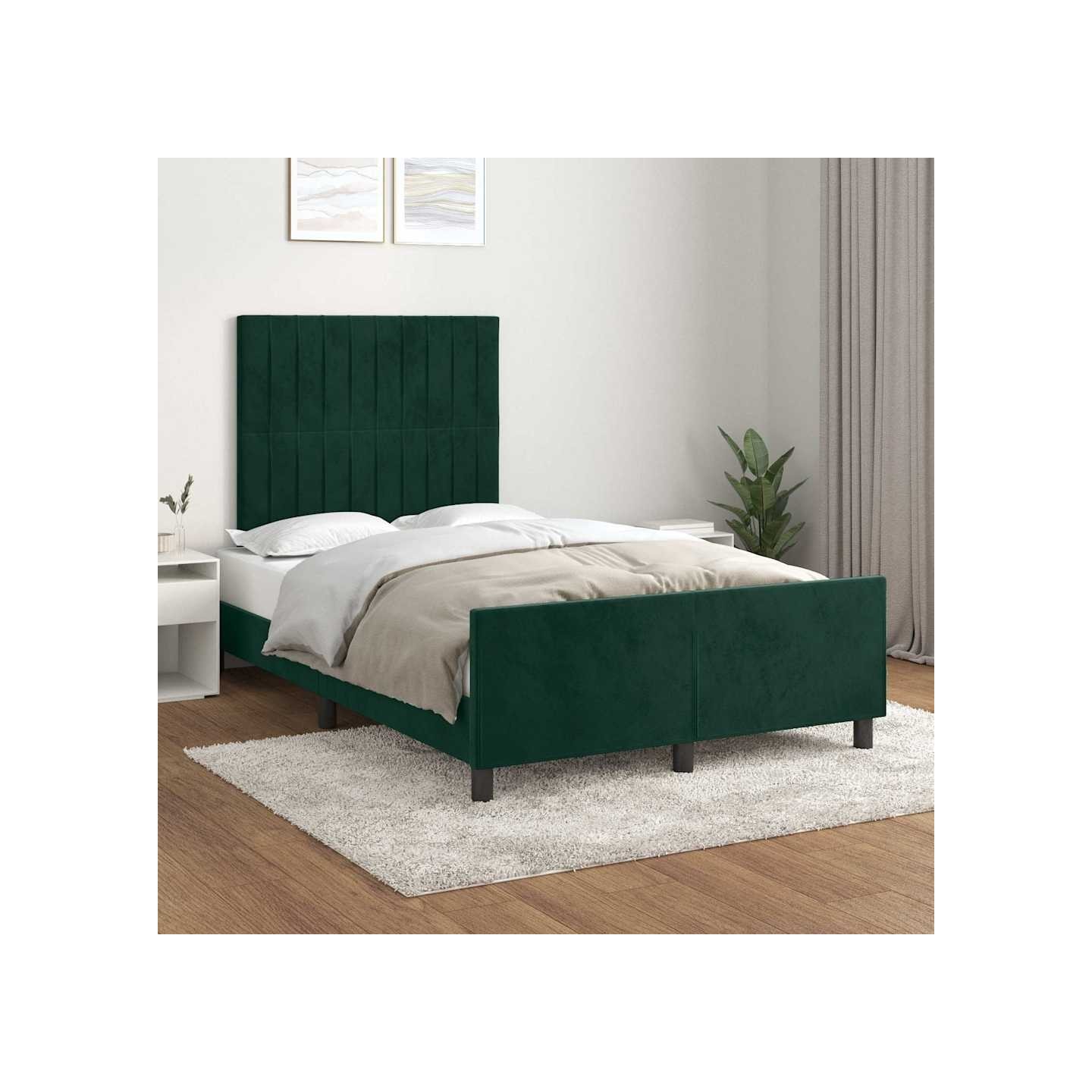 Cadre de lit sans matelas vert foncé 120x200 cm velours