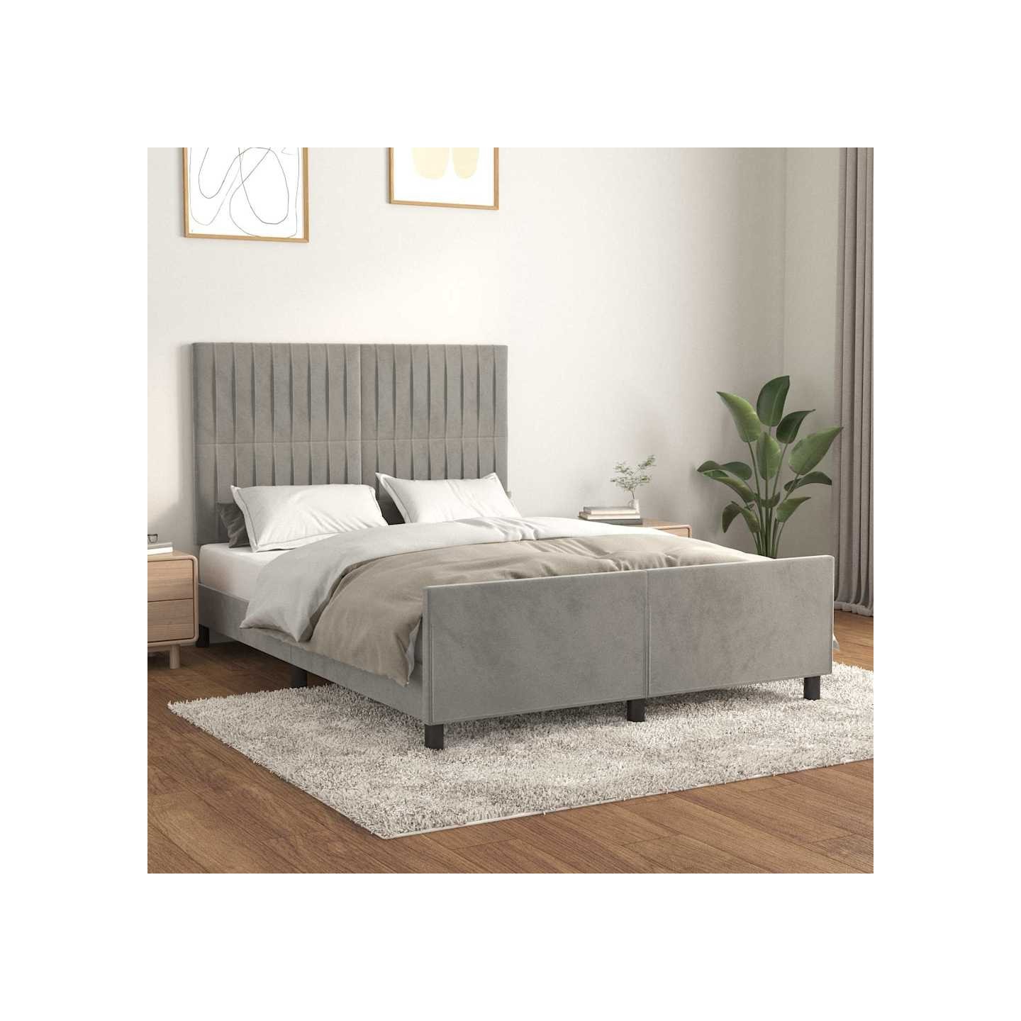 Cadre de lit sans matelas gris clair 140x200 cm velours