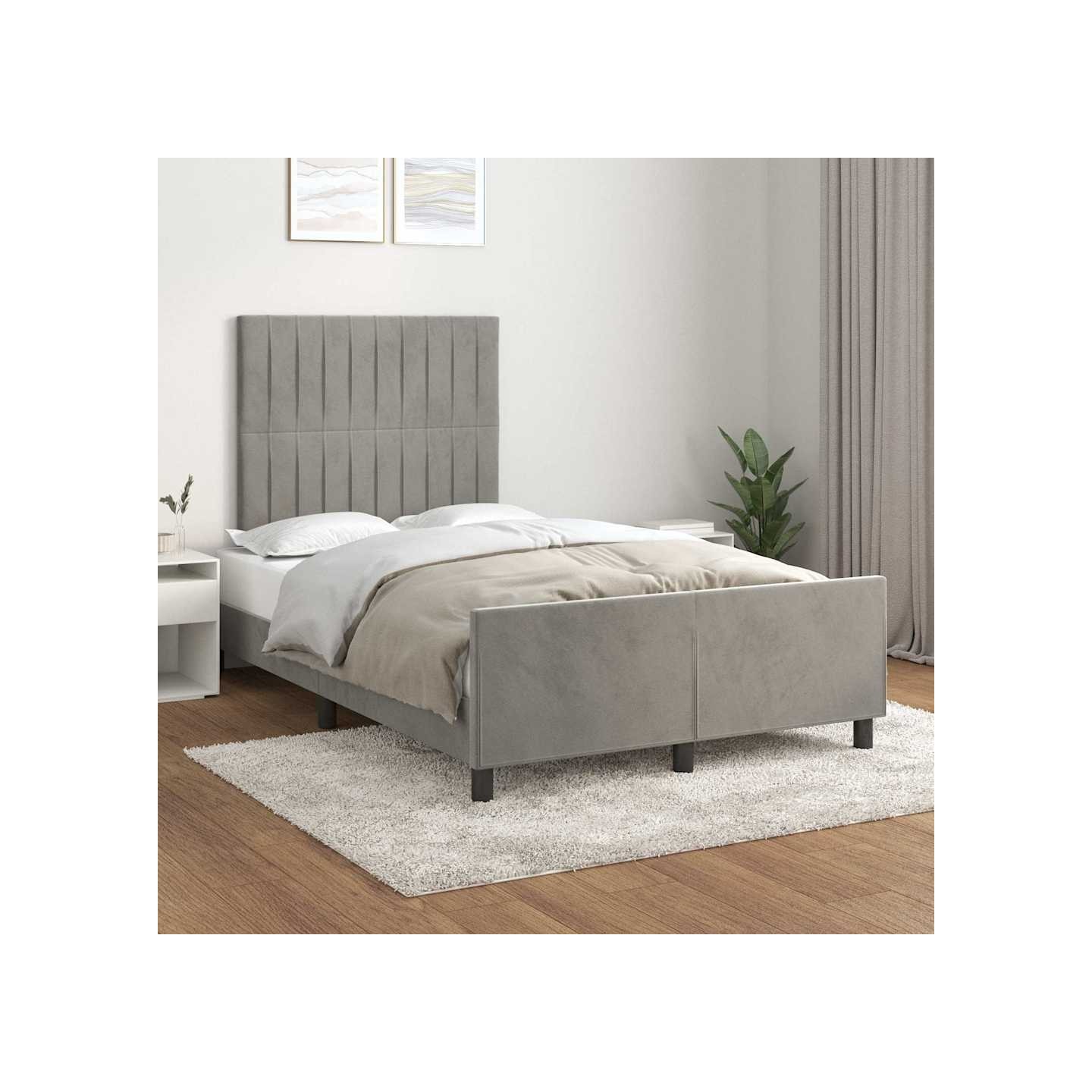 Cadre de lit sans matelas gris clair 120x200 cm velours