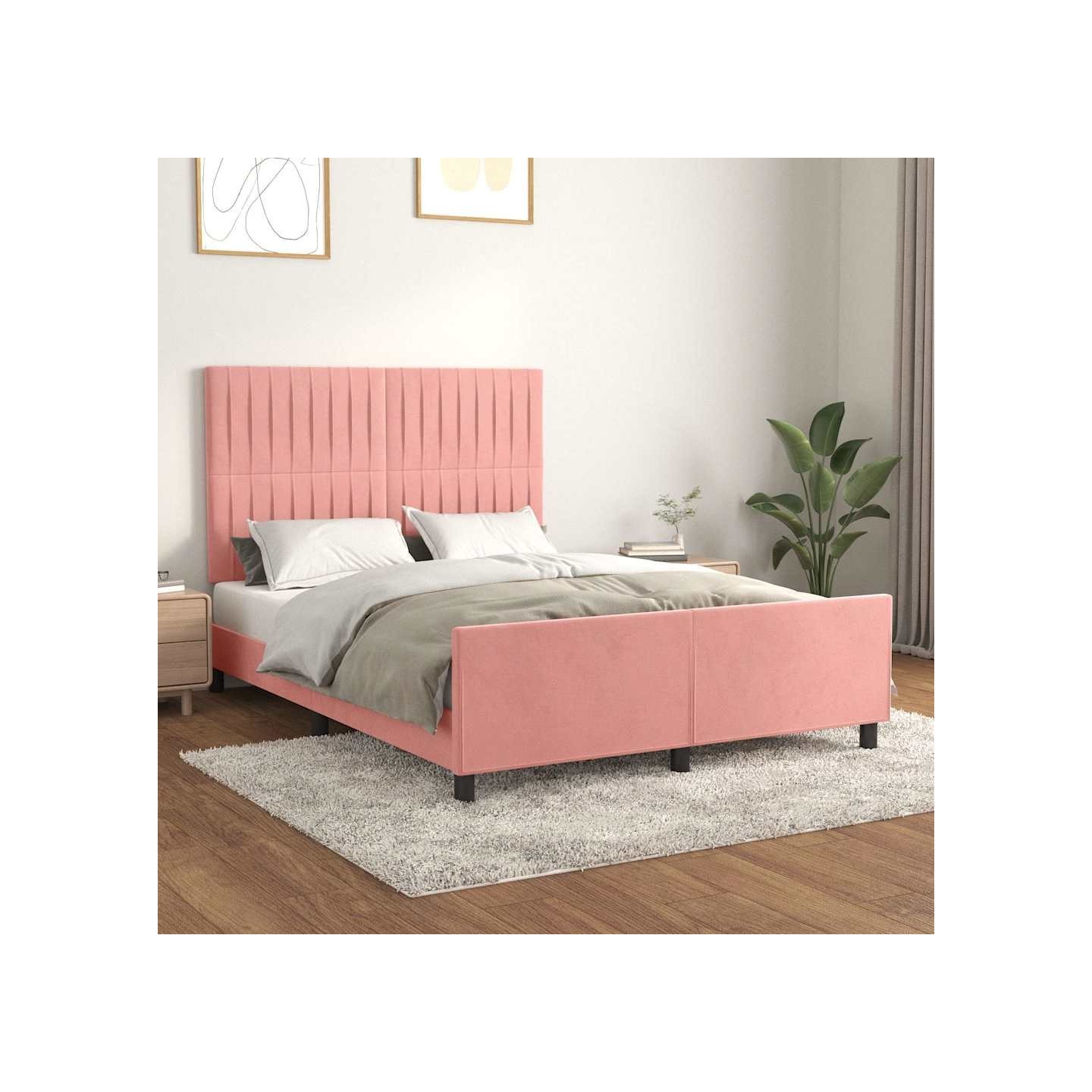 Cadre de lit sans matelas rose 140x190 cm velours
