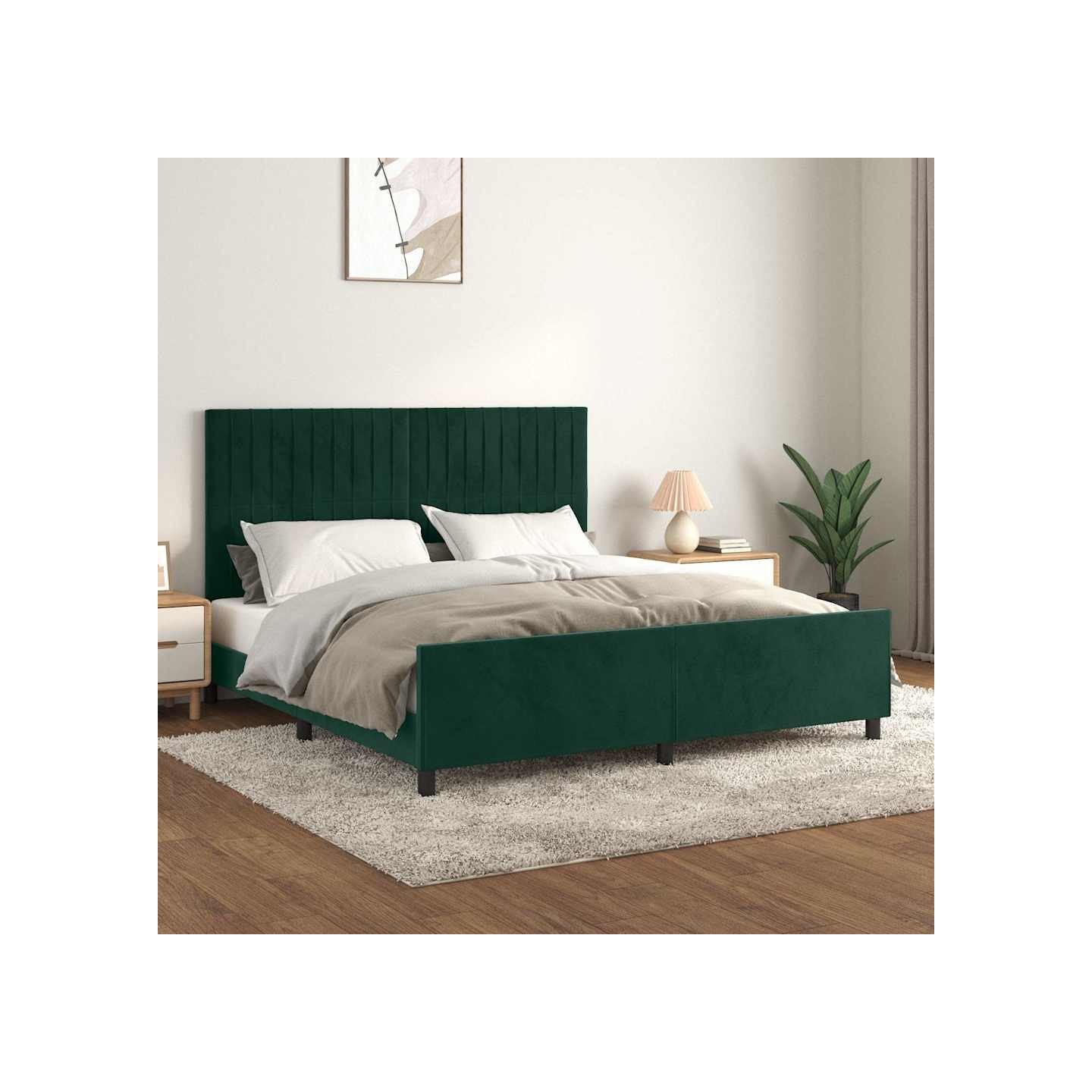Cadre de lit sans matelas vert foncé 160x200 cm velours