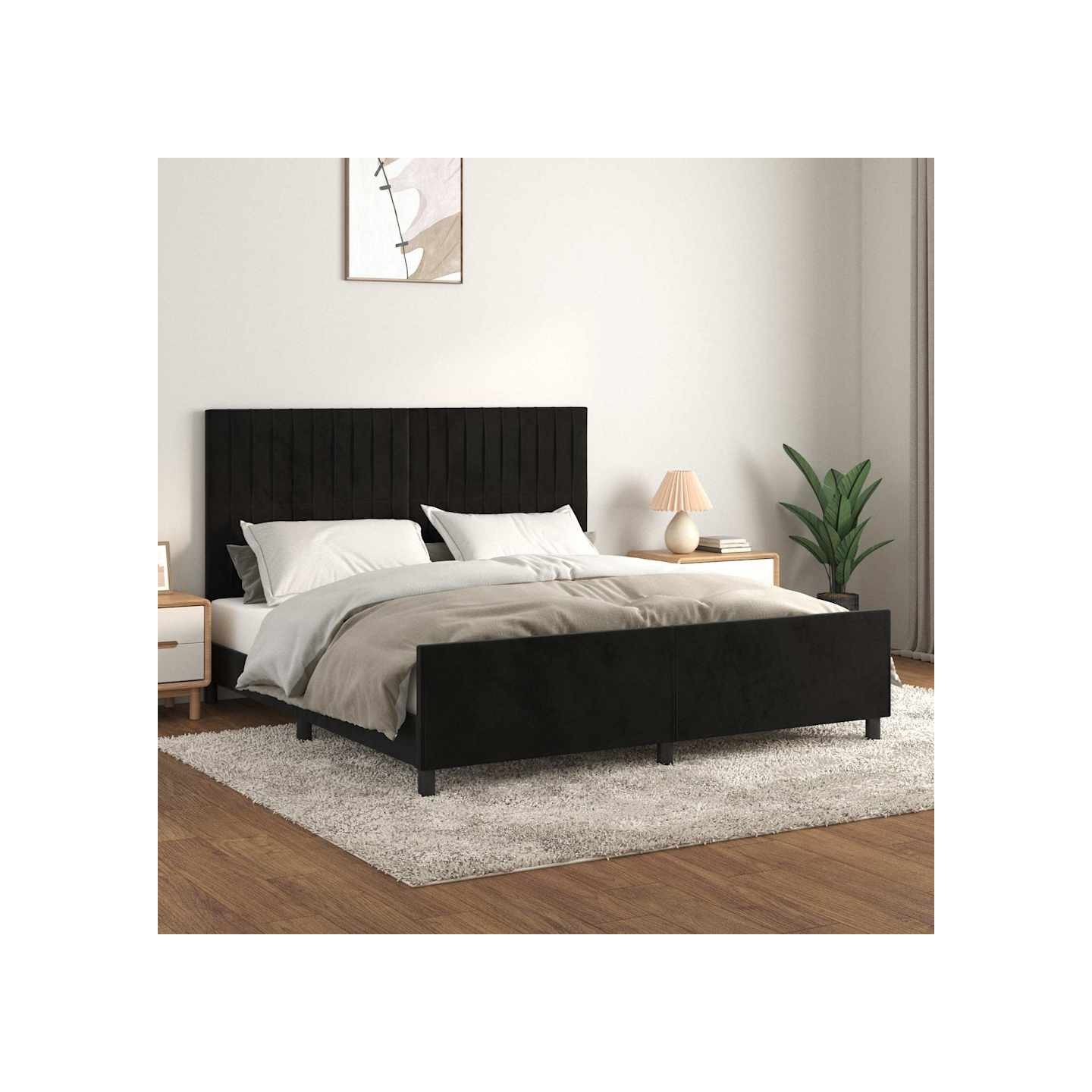 Cadre de lit sans matelas noir velours