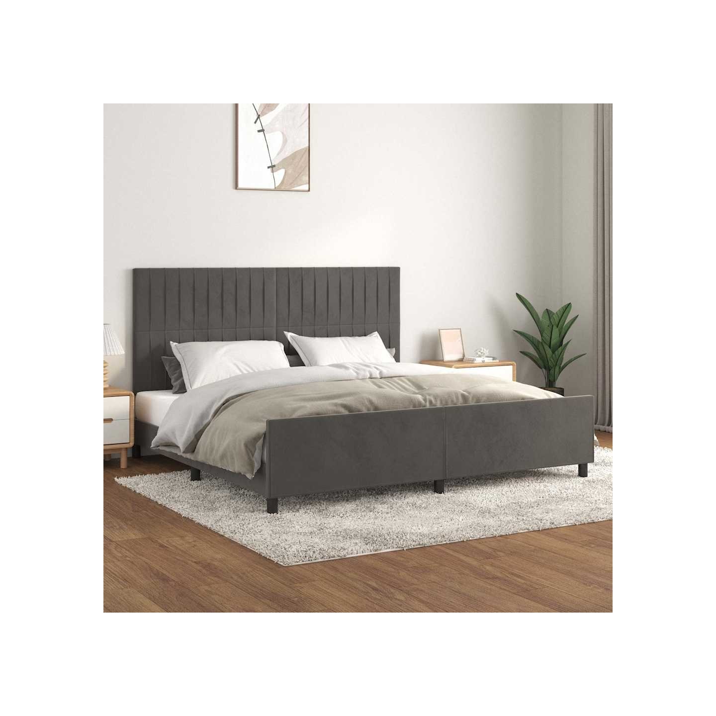 Cadre de lit sans matelas gris foncé 200x200 cm velours