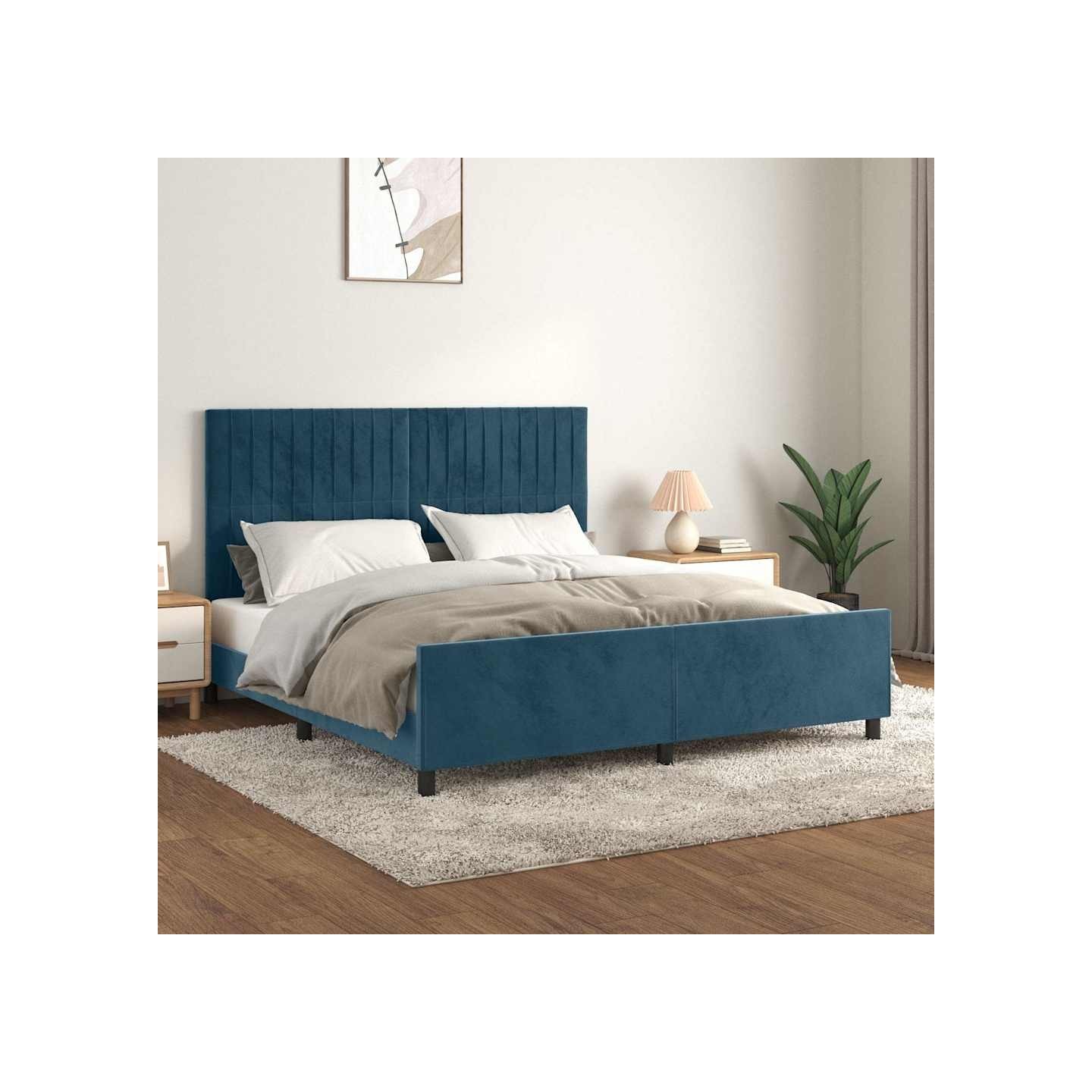 Cadre de lit sans matelas bleu foncé 160x200 cm velours