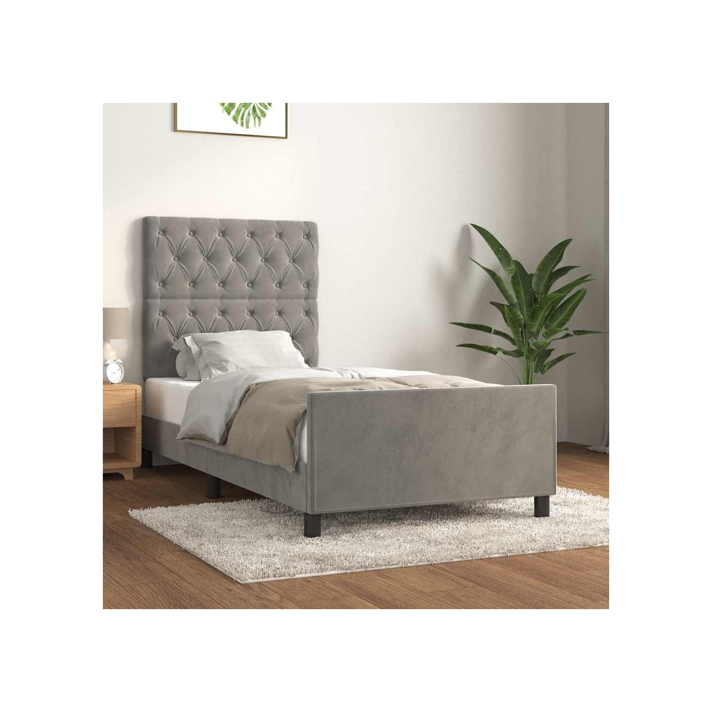 Cadre de lit sans matelas gris clair 80x200 cm velours