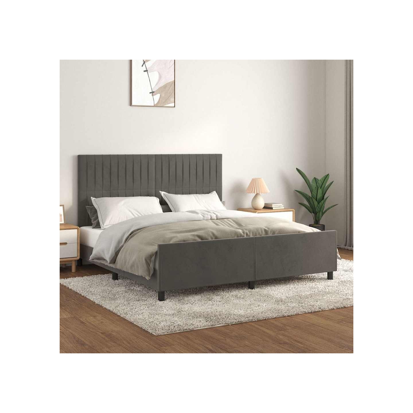 Cadre de lit sans matelas gris foncé velours