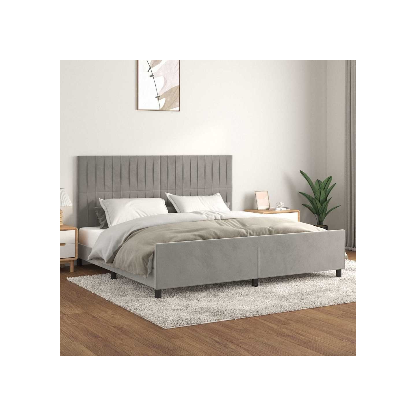 Cadre de lit sans matelas gris clair 200x200 cm velours