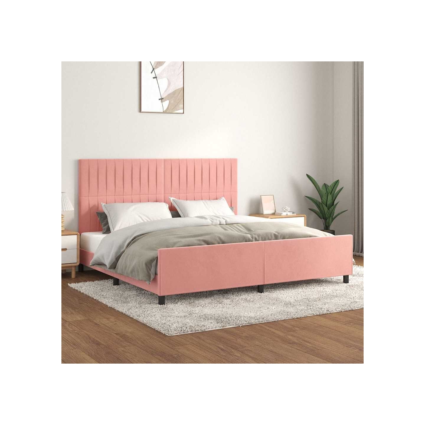 Cadre de lit sans matelas rose 200x200 cm velours