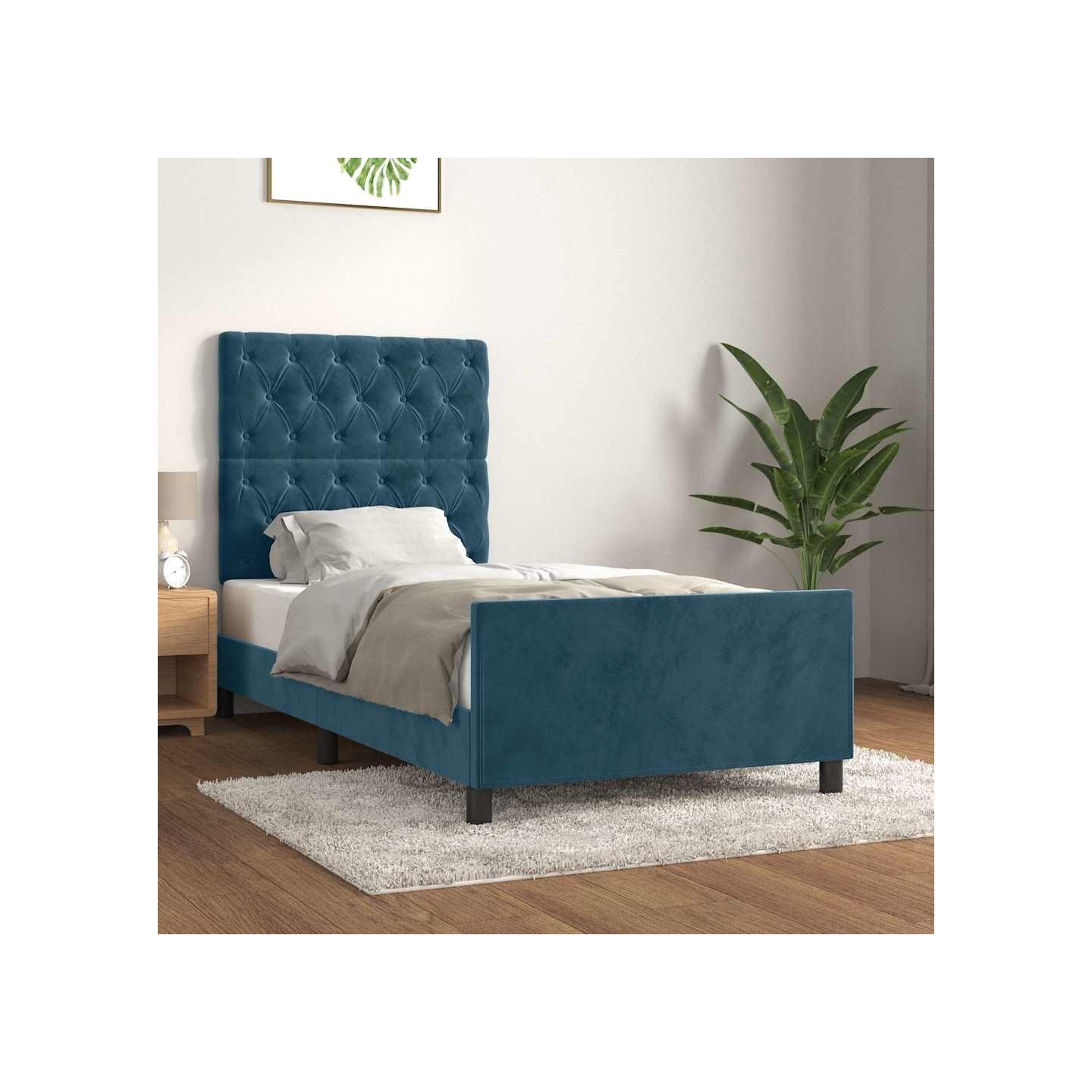 Cadre de lit sans matelas bleu foncé 80x200 cm velours