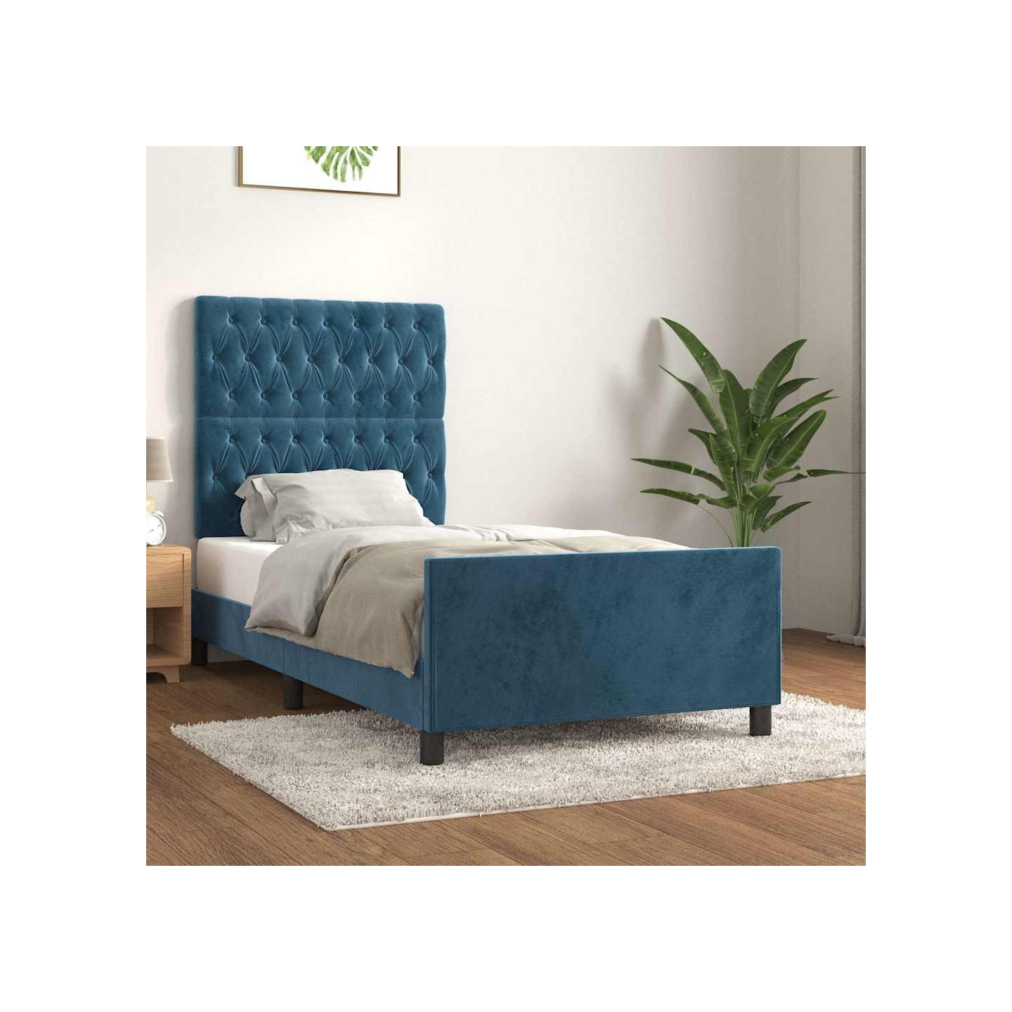 Cadre de lit sans matelas bleu foncé 90x200 cm velours