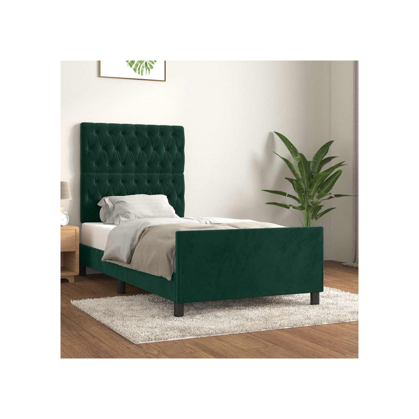 Cadre de lit sans matelas vert foncé 90x190 cm velours