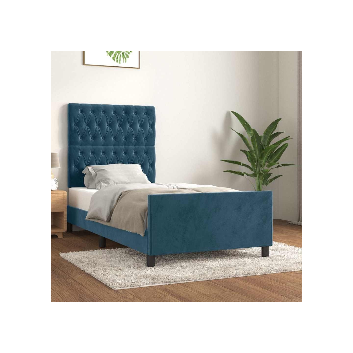 Cadre de lit sans matelas bleu foncé 100x200 cm velours