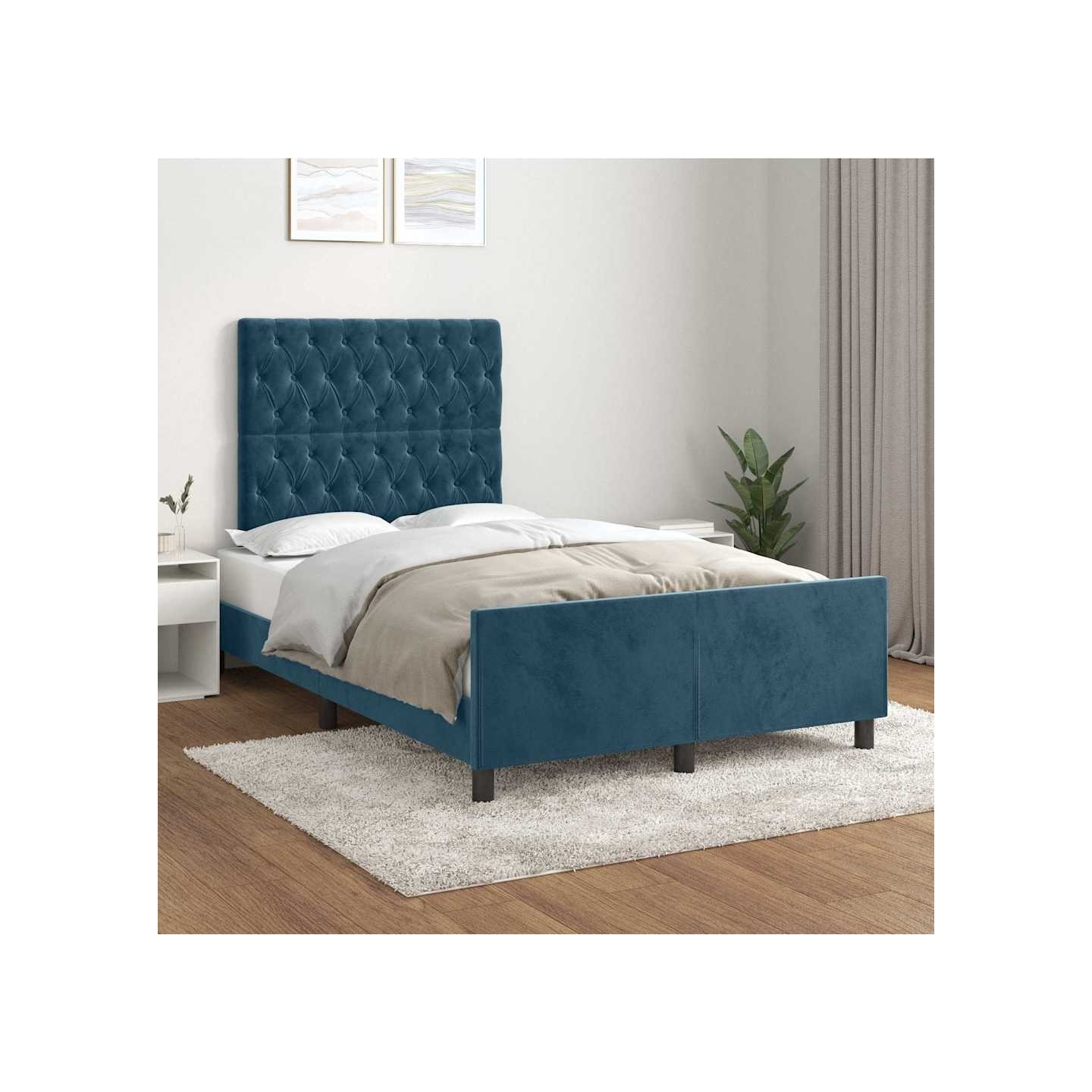 Cadre de lit sans matelas bleu foncé 120x200 cm velours