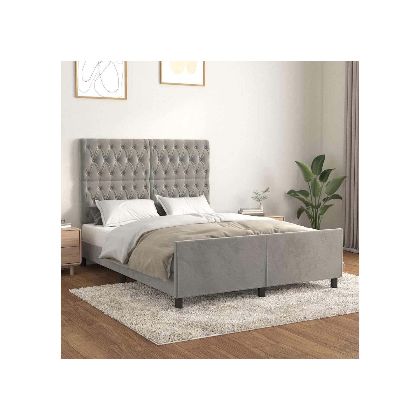 Cadre de lit sans matelas gris clair 140x200 cm velours