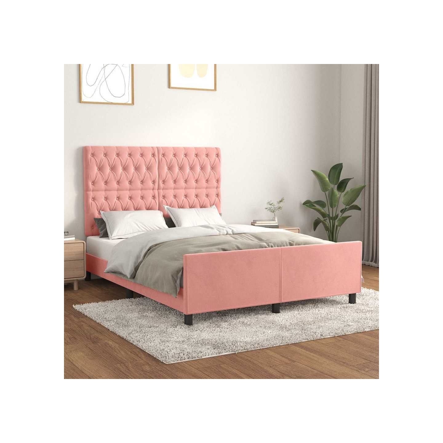Cadre de lit sans matelas rose 140x200 cm velours