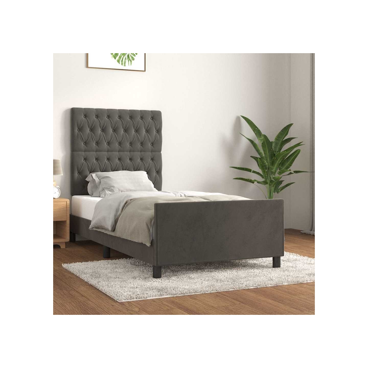 Cadre de lit sans matelas gris foncé 100x200 cm velours