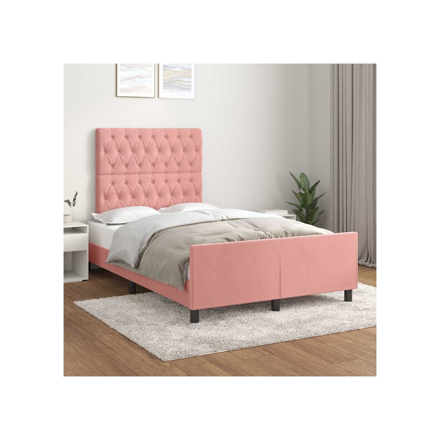 Cadre de lit sans matelas rose 120x200 cm velours