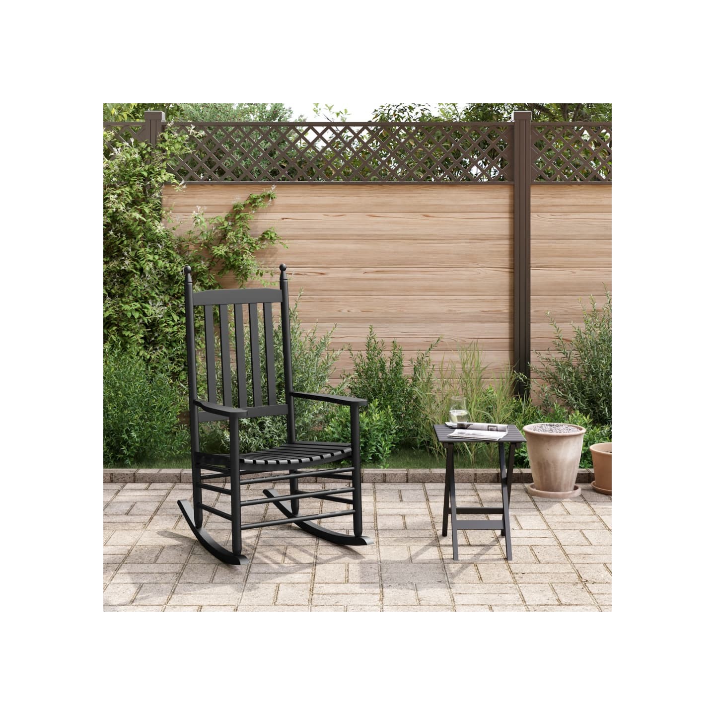 Chaise à bascule avec table pliable noir bois massif peuplier